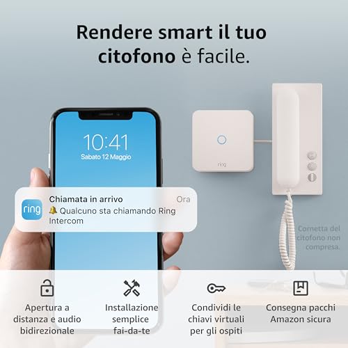 Ring Intercom di Amazon | Trasforma il tuo citofono in un sistema intelligente con apertura a distanza, audio bidirezionale, accesso per gli ospiti | Facile da installare | Compatibile con Alexa