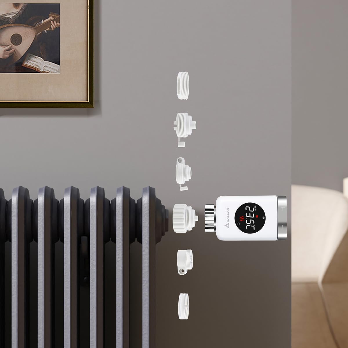 SALCAR Valvola Termostatica Intelligente WIFI Termostato TRV801W Testa Termostatica Compatibili con Amazon Alexa & Google Assistant Programmabili Tuya Smart Termostato, Nessun Gateway Richiesto