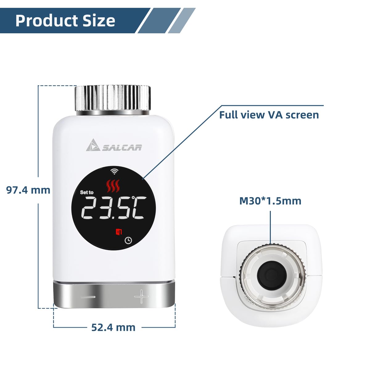 SALCAR Valvola Termostatica Intelligente WIFI Termostato TRV801W Testa Termostatica Compatibili con Amazon Alexa & Google Assistant Programmabili Tuya Smart Termostato, Nessun Gateway Richiesto