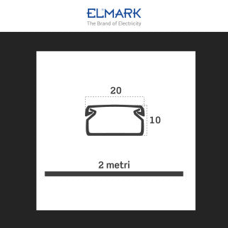 Elmark Canalina Passacavi Adesiva 20x10 in Plastica Bianca e Coperchio Removibile Lunghezza 2 metri - mod. 5622010A