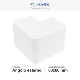 Elmark Angolo Esterno per 2 Canaline Passacavi 80x60 in Plastica Bianca - mod. 56280601