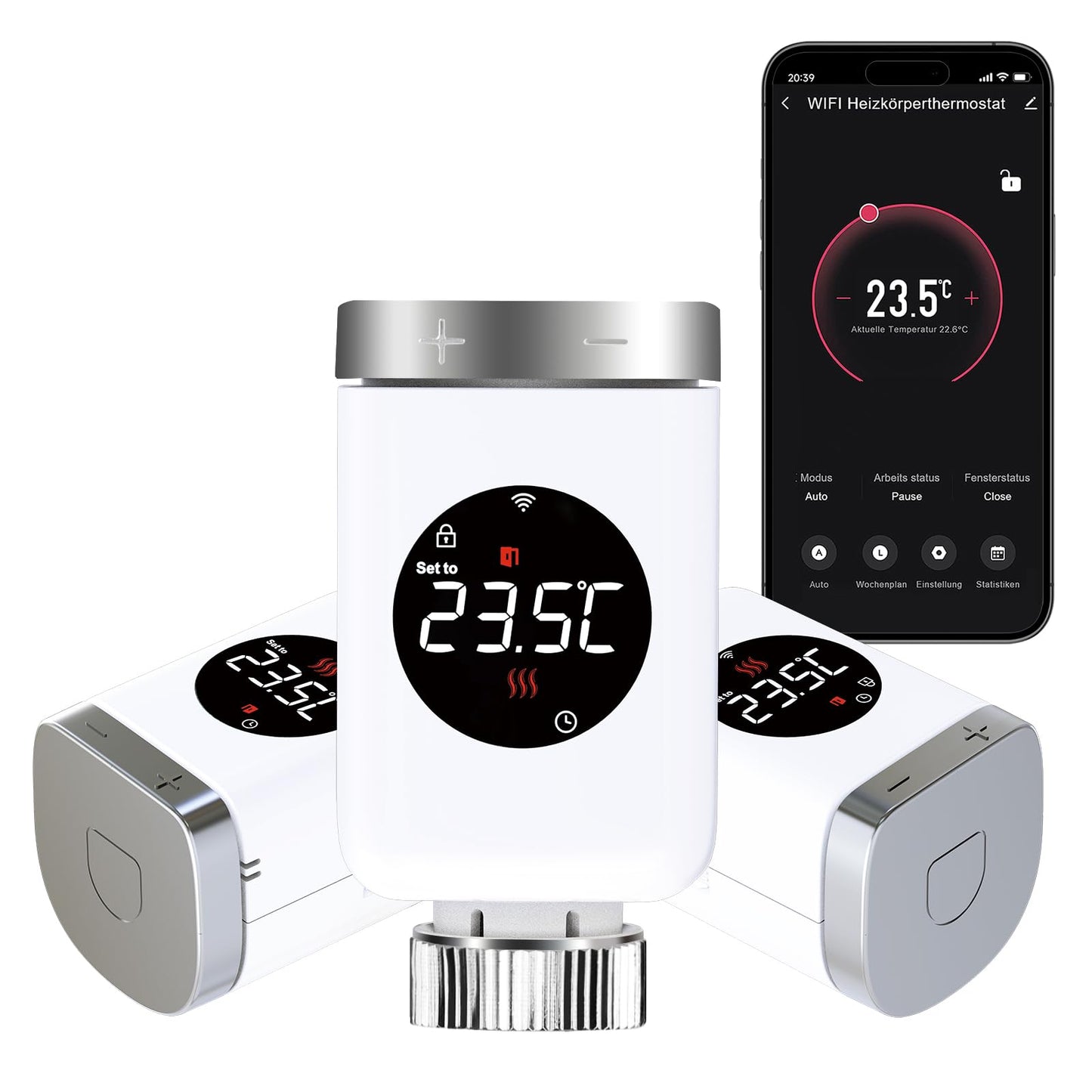 SALCAR Valvola Termostatica Intelligente WIFI Termostato TRV801W Testa Termostatica Compatibili con Amazon Alexa & Google Assistant Programmabili Tuya Smart Termostato, Nessun Gateway Richiesto