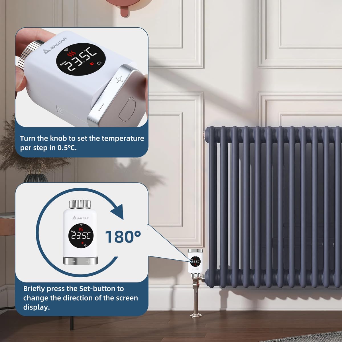 SALCAR Valvola Termostatica Intelligente WIFI Termostato TRV801W Testa Termostatica Compatibili con Amazon Alexa & Google Assistant Programmabili Tuya Smart Termostato, Nessun Gateway Richiesto