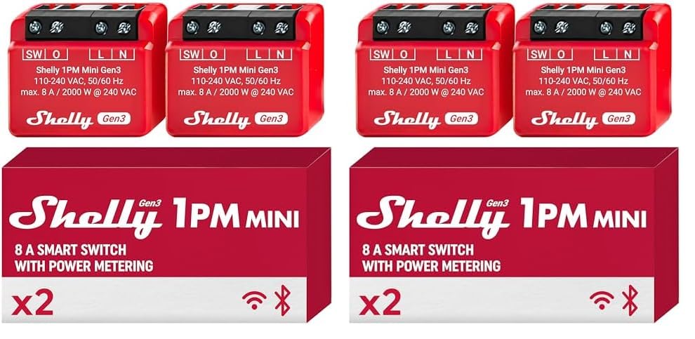 Shelly 1 Mini Gen3, Relè Intelligente WiFi e Bluetooth, 1 Canale, 8A, Domotica, Contatti Puliti, Controllo Remoto Luci, Dimensioni Compatte, Alexa e Google Home, iOS e Android, Nessun Hub Necessario