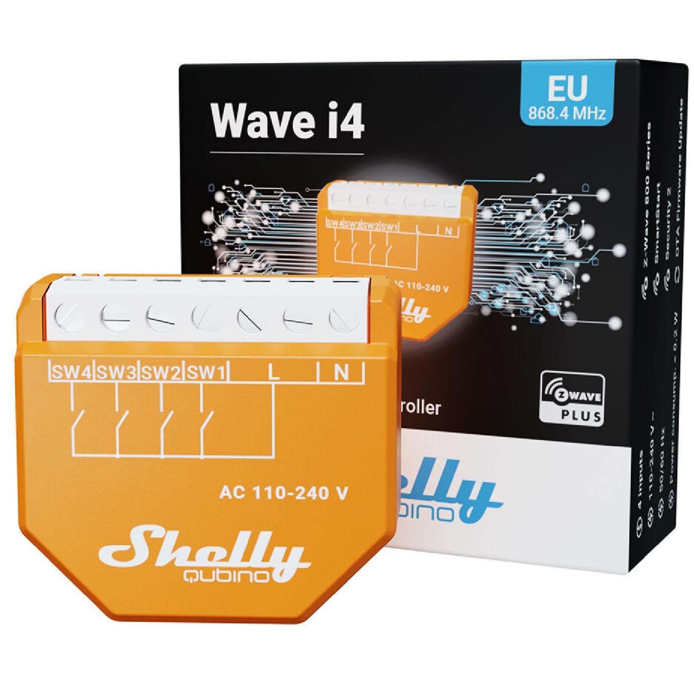 Shelly Qubino Wave i4 | Confezione da 2 | Z-Wave 800 Series 4 controllo di ingresso digitale per un controllo avanzato delle azioni a basso consumo | automazione domestica | Ripetitore di rete estesa
