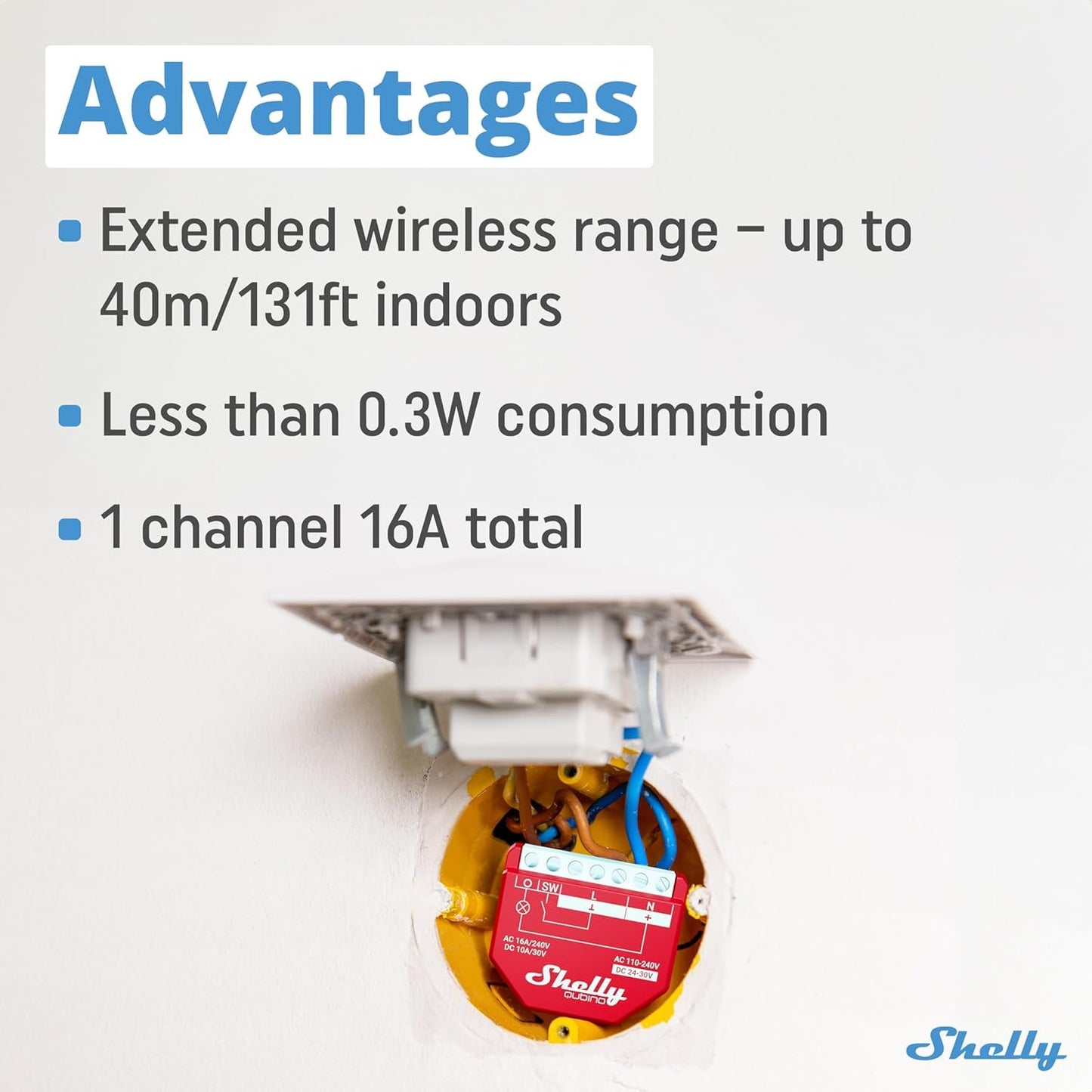 Shelly Wave 1, Interruttore Smart Relay Z-Wave con Contatti Puliti, 16A, Controllo Remoto per Luci e Porta del Garage, Basso Consumo Energetico, Ripetitore di Rete, Alta Affidabilità, SmartStart