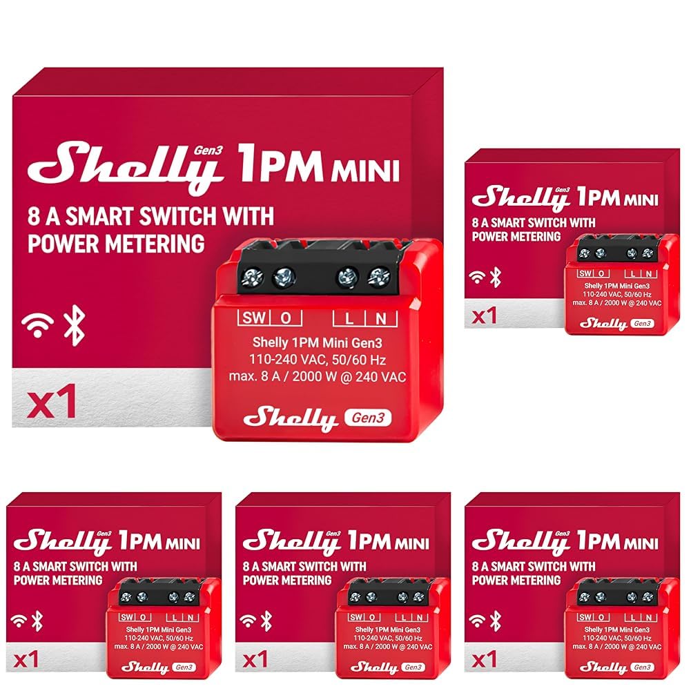 Shelly 1 Mini Gen3, Relè Intelligente WiFi e Bluetooth, 1 Canale, 8A, Domotica, Contatti Puliti, Controllo Remoto Luci, Dimensioni Compatte, Alexa e Google Home, iOS e Android, Nessun Hub Necessario