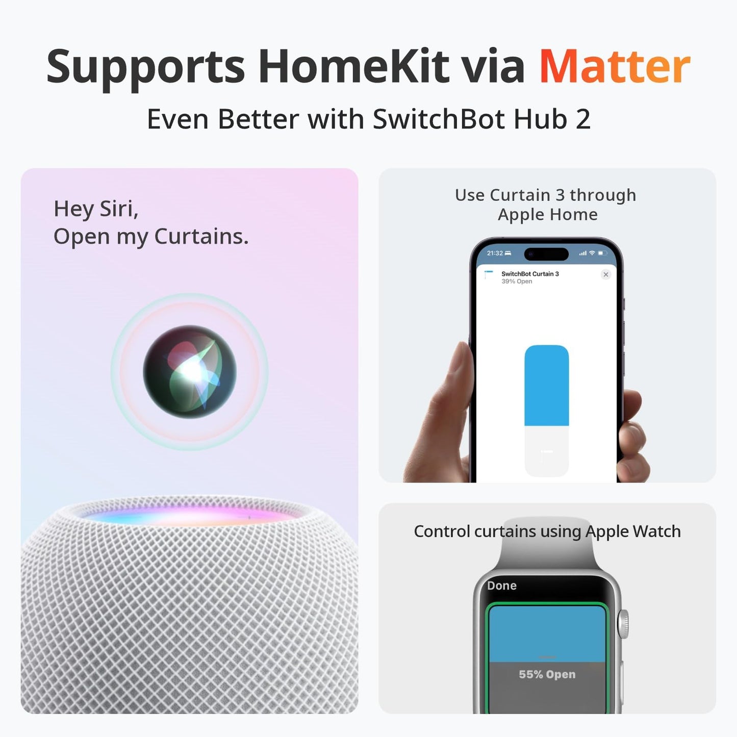 SwitchBot Apri Tende Intelligente - Telecomando Bluetooth con App/Timer, Aggiornamento delle Prestazioni, Aggiungi SwitchBot Hub per farlo funzionare con Alexa, Google Home, HomeKit(Curtain 3, U Rail)