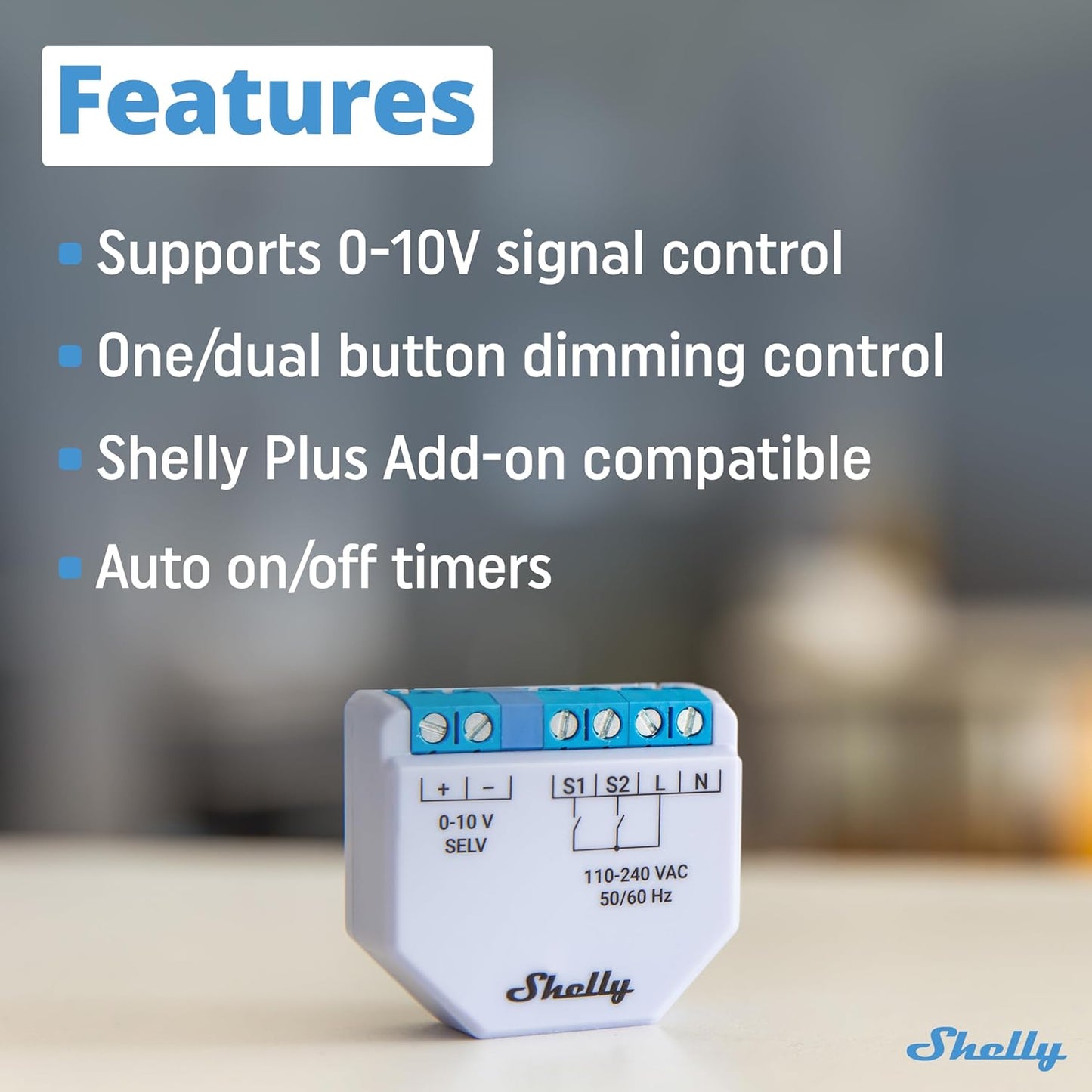 Shelly Plus Dimmer 0-10V, Interruttore Dimmer Intelligente WiFi e Bluetooth, Luci Dimmerabili, Controllo Remoto, Domotica, Alexa e Google Home, iOS Android, Nessun Hub Richiesto