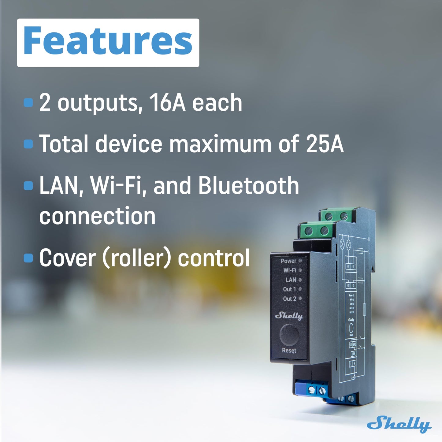 Shelly Pro 1PM - Relè Interrutore Intelligente su guida DIN con Misuratore di Consumo Elettrico, Lan Wi-Fi, Bluetooth, 1 canale - 16A, Controllo remoto App iOS Android, Alexa e Google Home
