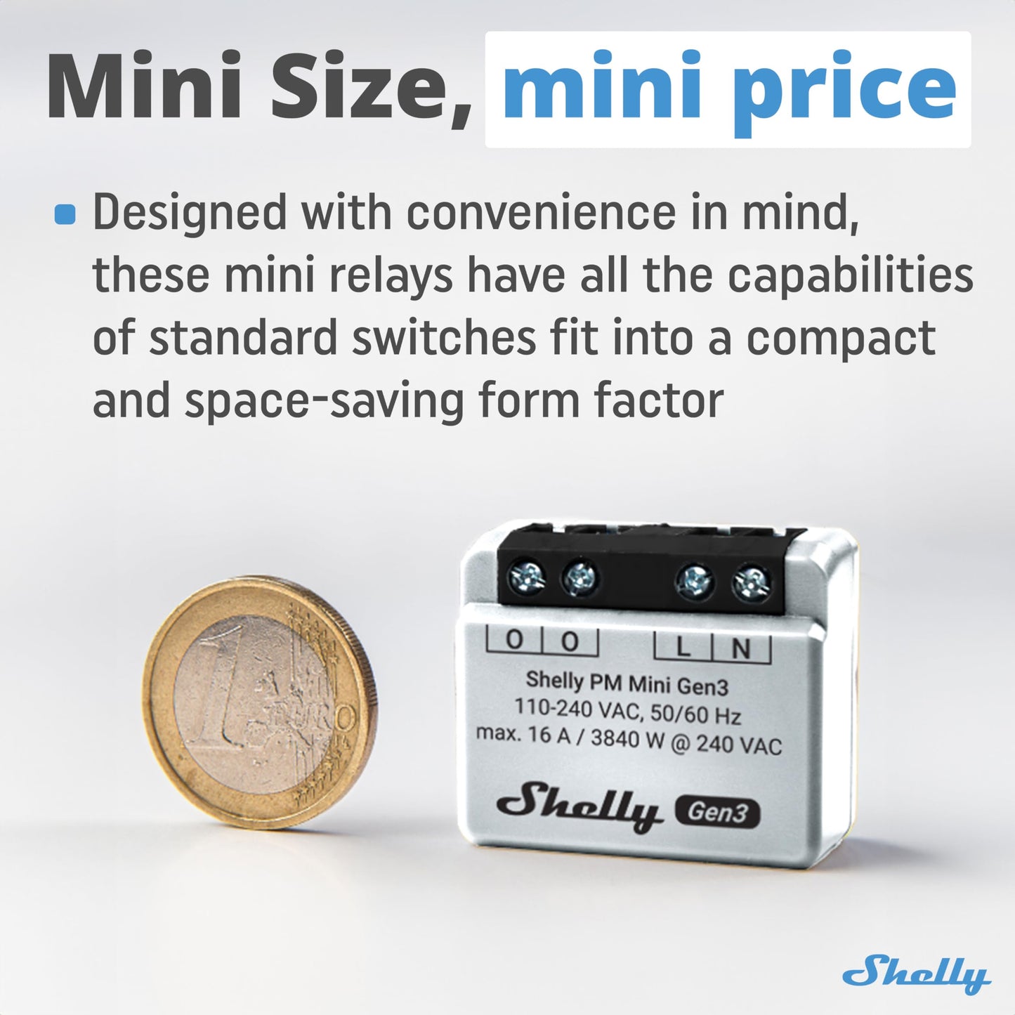 Shelly 1 Mini Gen3, Relè Intelligente WiFi e Bluetooth, 1 Canale, 8A, Domotica, Contatti Puliti, Controllo Remoto Luci, Dimensioni Compatte, Alexa e Google Home, iOS e Android, Nessun Hub Necessario