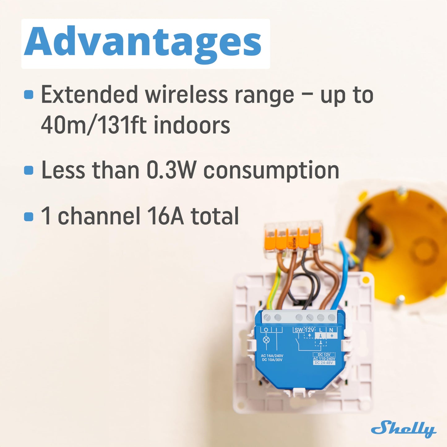 Shelly Wave 1, Interruttore Smart Relay Z-Wave con Contatti Puliti, 16A, Controllo Remoto per Luci e Porta del Garage, Basso Consumo Energetico, Ripetitore di Rete, Alta Affidabilità, SmartStart