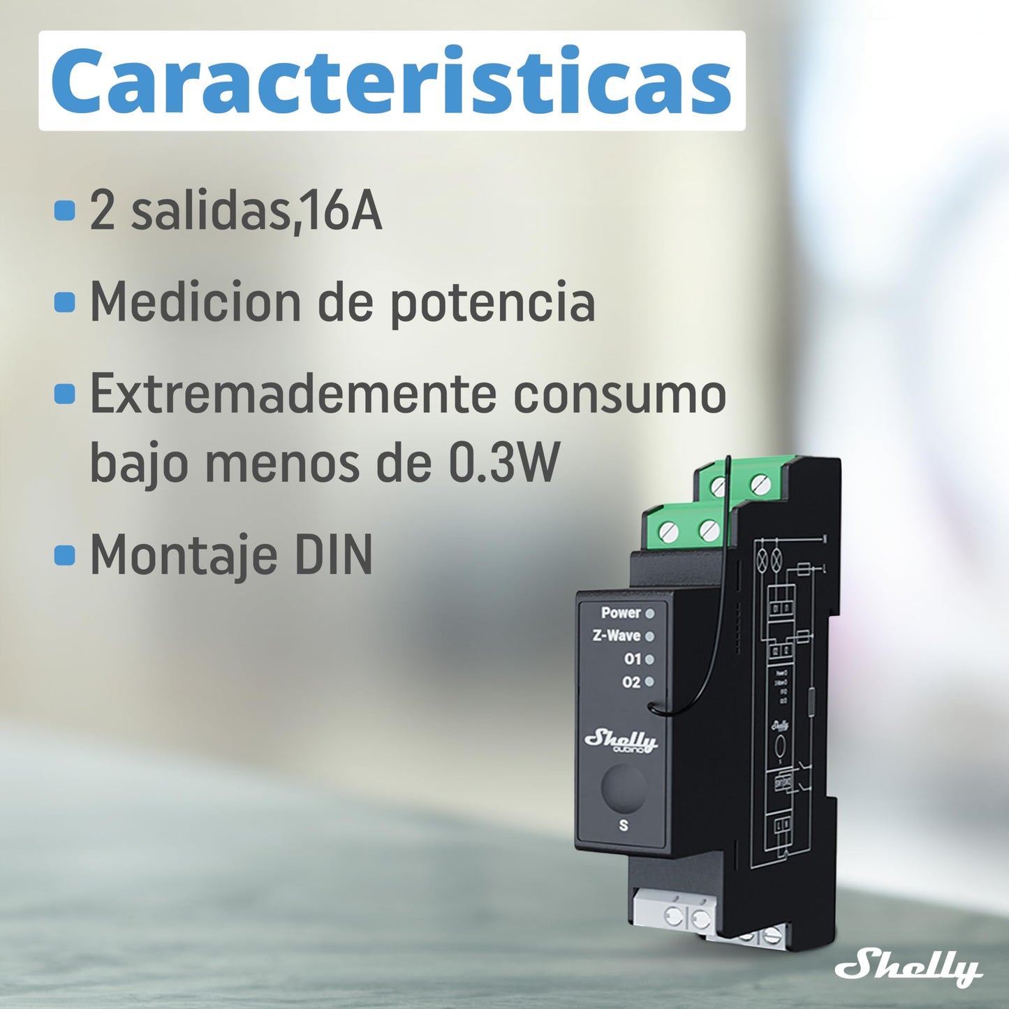 Shelly Wave Pro 2, Interruttore Intelligente Z-Wave Professionale, Contatti Puliti, 2 Canali, 25 A, Montaggio su Guida DIN, Controllo a 2 Fasi, Ripetitore di Rete Esteso, Alta Affidabilità