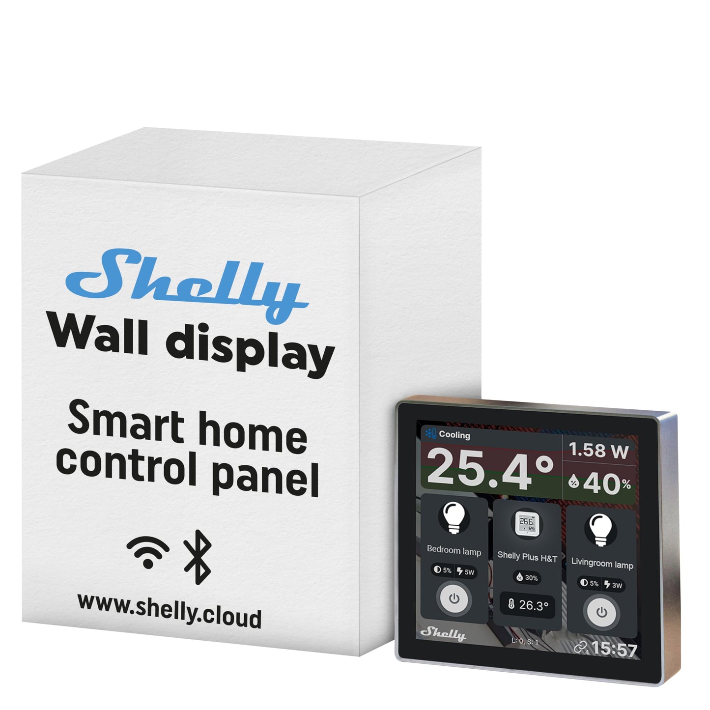 Shelly Wall Display - Blanco, Panello di Controllo Centrale per Casa Intelligente, Interrutore della parete 5A, Domotica, Compatible con Alexa e Google Home, Controllo remoto App iOS Android