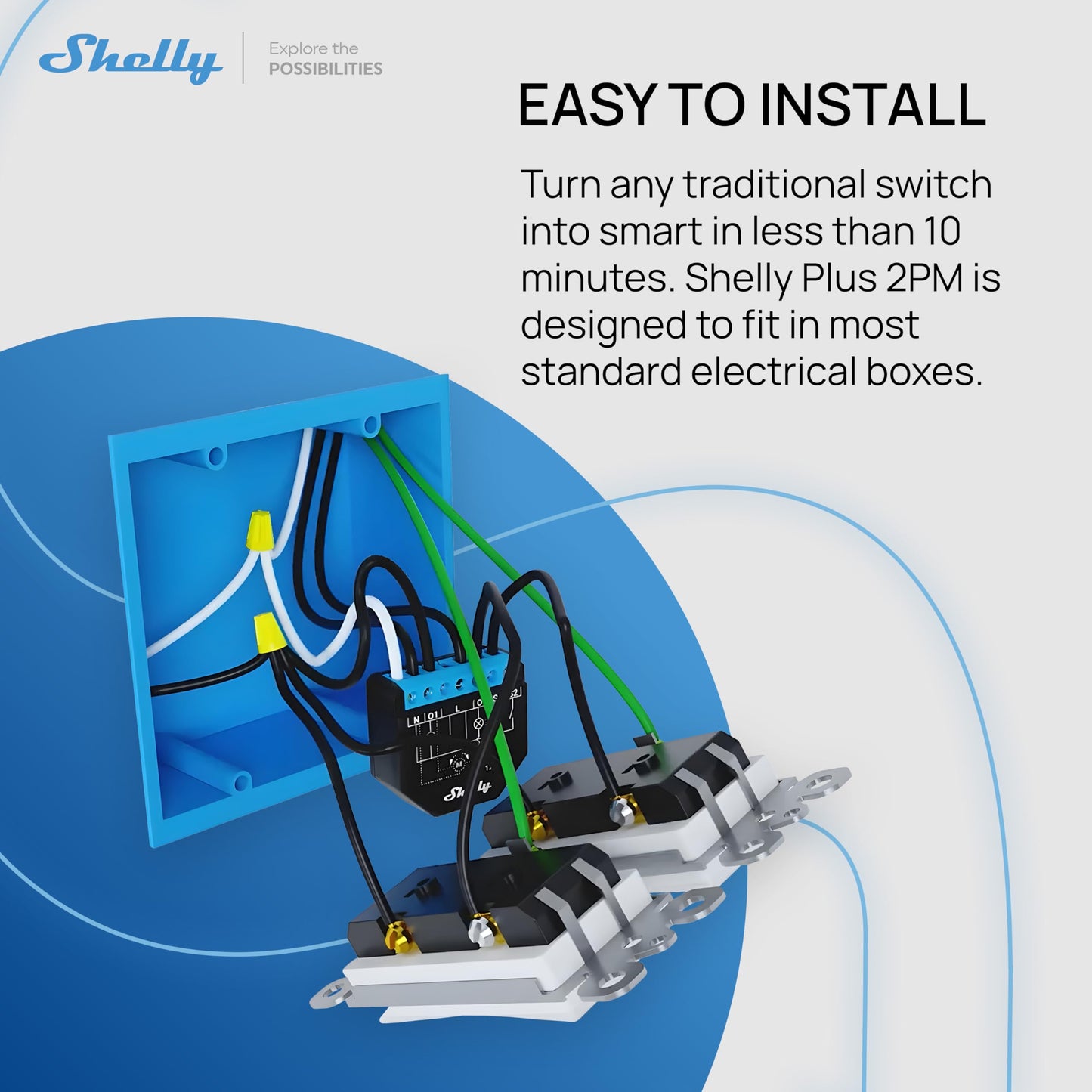 Shelly Plus 2PM, Interruttore Intelligente Relé WiFi & Bluetooth, 2 Prese Elettriche - 16A, Monitora i Consumi, Tende/Persiane/Tapparelle, Domotica, Nessun Hub, Alexa/Google Home, iOS Android, 2 Pezzi