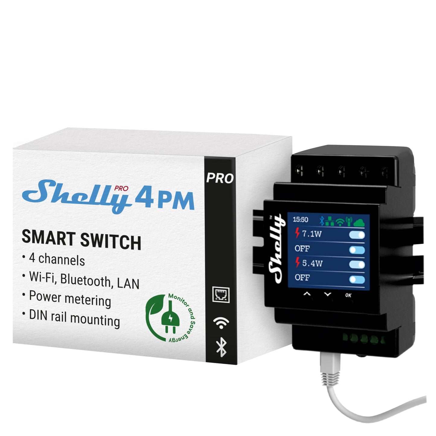 Shelly Pro 1PM - Relè Interrutore Intelligente su guida DIN con Misuratore di Consumo Elettrico, Lan Wi-Fi, Bluetooth, 1 canale - 16A, Controllo remoto App iOS Android, Alexa e Google Home
