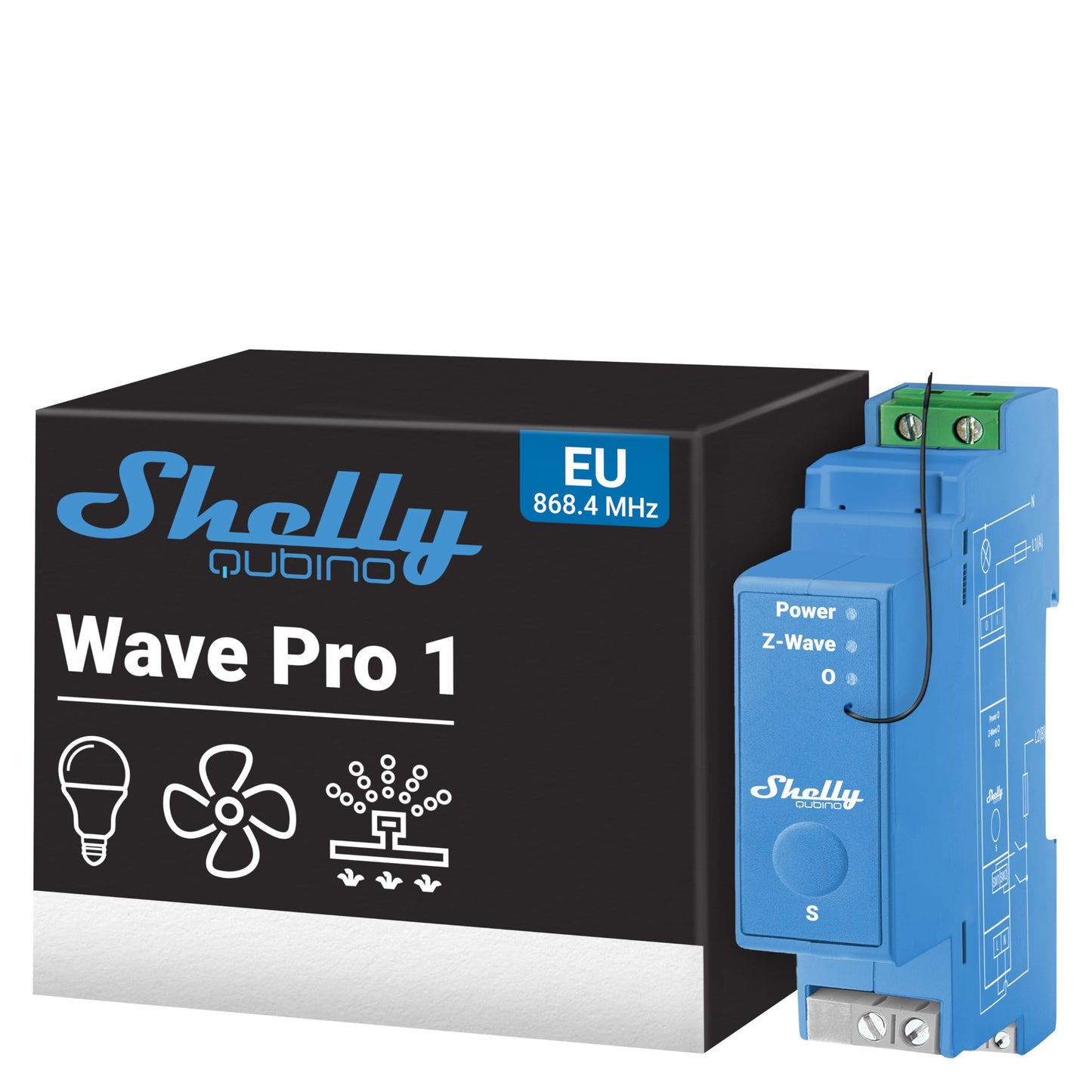 Shelly Wave Pro 2, Interruttore Intelligente Z-Wave Professionale, Contatti Puliti, 2 Canali, 25 A, Montaggio su Guida DIN, Controllo a 2 Fasi, Ripetitore di Rete Esteso, Alta Affidabilità