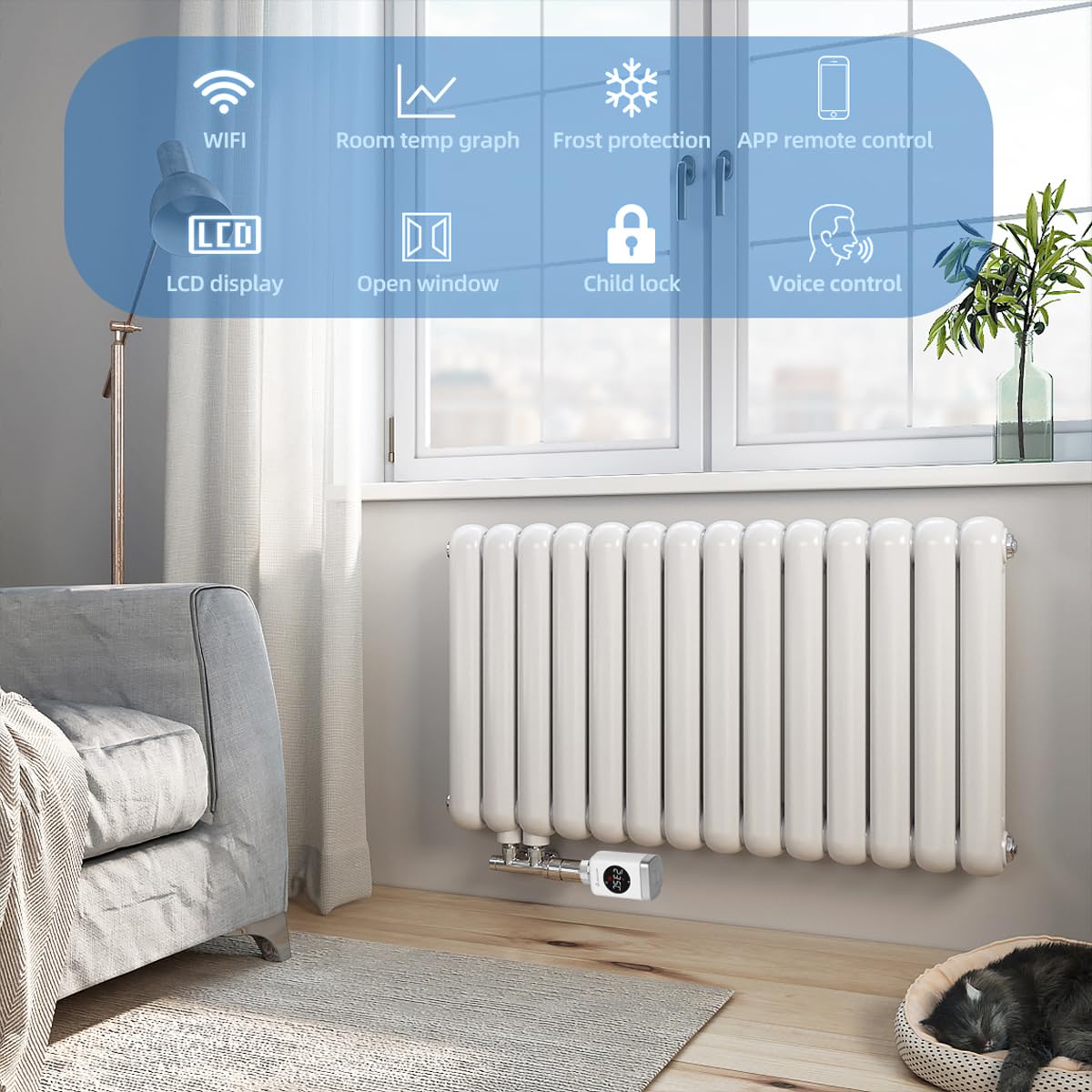SALCAR Valvola Termostatica Intelligente WIFI Termostato TRV801W Testa Termostatica Compatibili con Amazon Alexa & Google Assistant Programmabili Tuya Smart Termostato, Nessun Gateway Richiesto
