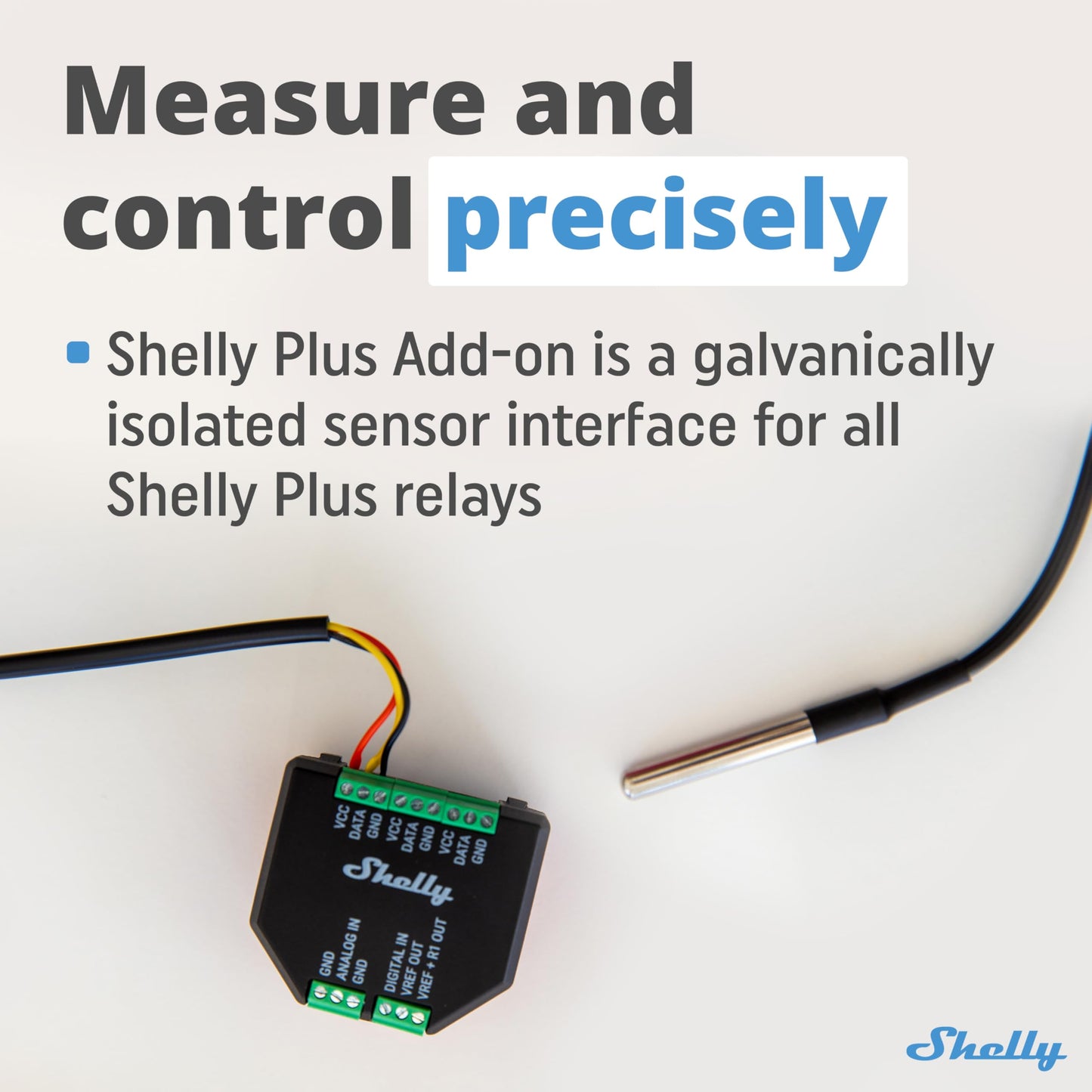 Shelly Plus Add-On | Wi-Fi e Bluetooth Add-On per dispositivi Shelly Plus | Interfaccia per sensori di temperatura e umidità | Domotica | Alexa e Google Home | iOS Android| Non è richiesto alcun hub