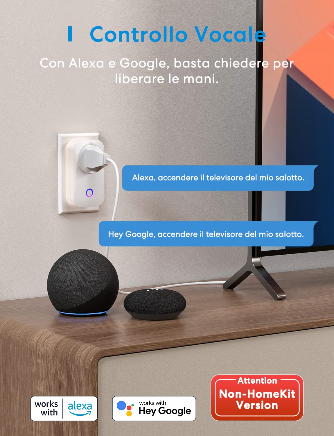 Meross Presa Smart WiFi, Presa Intelligente Italiana, Smart Plug con Monitoraggio Energia 16A 3840W, Funzione Timer, Compatibile con Amazon Alexa, SmartThings, Google Assistant, APP Controllo Remoto