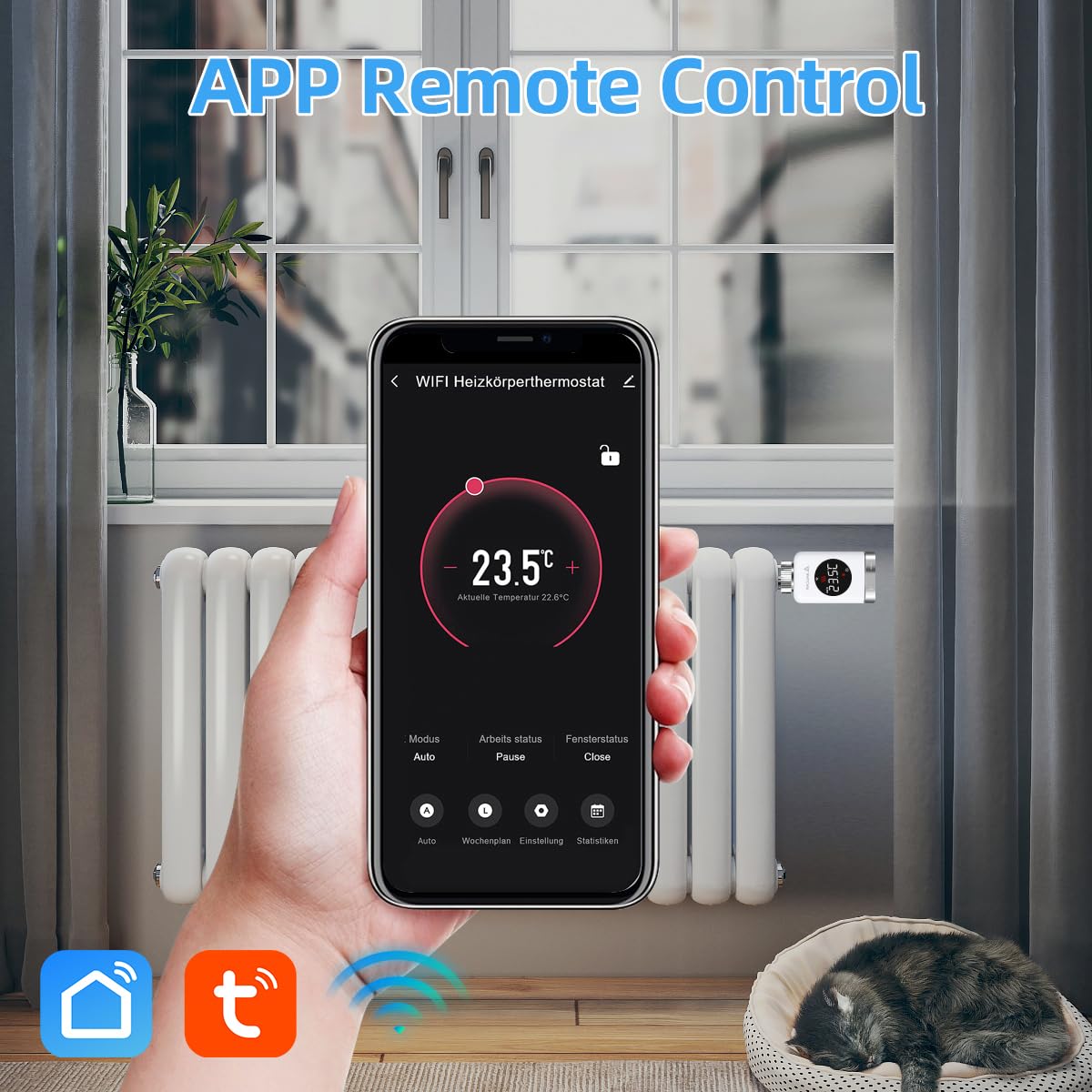 SALCAR Valvola Termostatica Intelligente WIFI Termostato TRV801W Testa Termostatica Compatibili con Amazon Alexa & Google Assistant Programmabili Tuya Smart Termostato, Nessun Gateway Richiesto