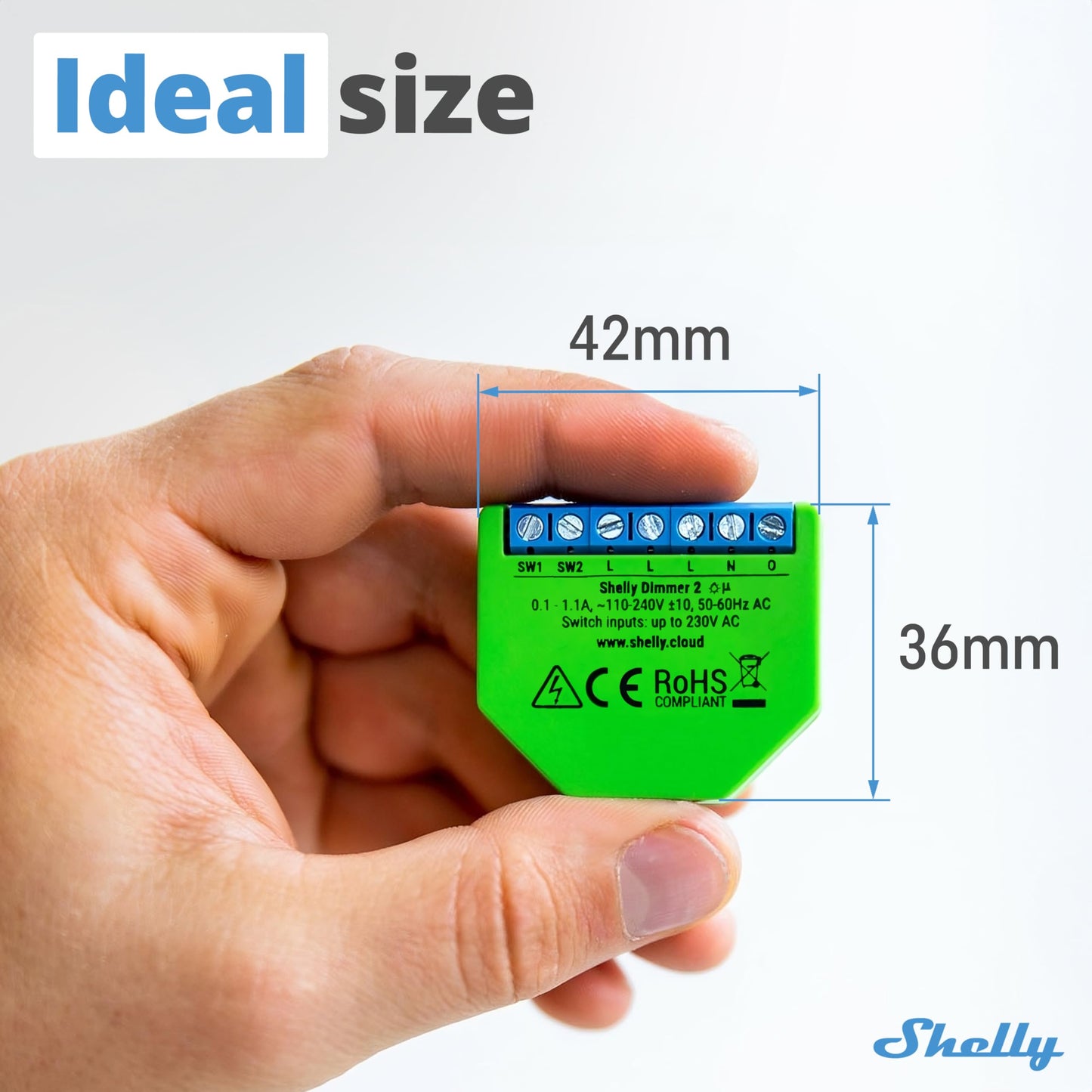 Shelly Dimmer 2, Interruttore Varialuce Senza Fili, Wi-Fi, Nessun Hub o Neutro richiesto, Domotica, Compatibile con Alexa e Google Home, App iOS Android