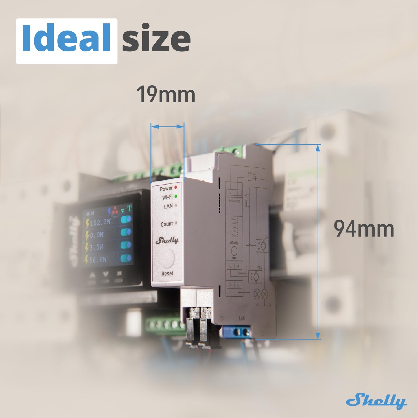 Shelly Pro EM 50A, Contatore di energia Wi-Fi e Bluetooth con comando a Contattori Con Misurazione Dei Consumi, Domotica, Compatibile Con Alexa e Google Home, Nessun Hub Richiest