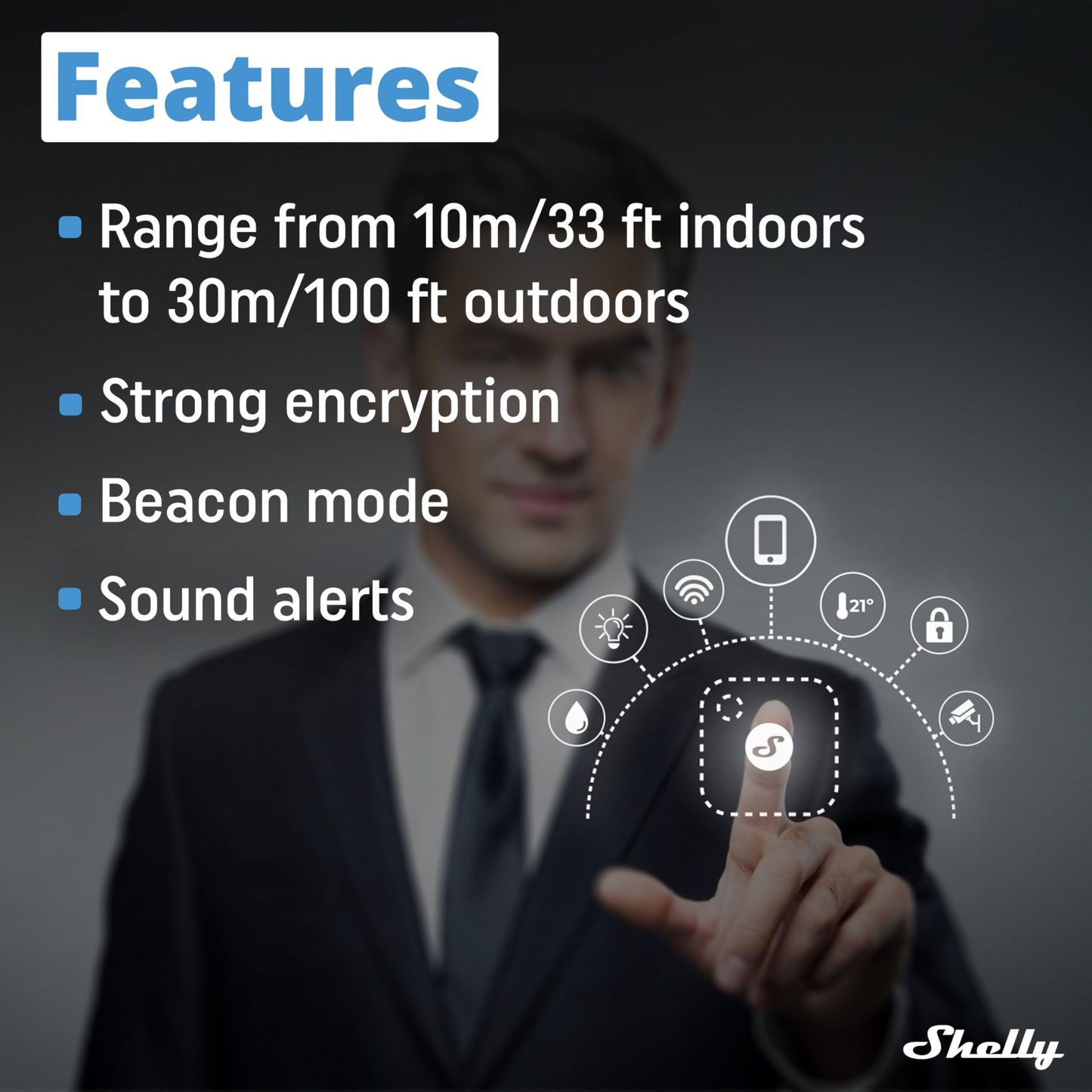 Shelly BLU Button Tough Nero,Pulsante intelligente controllato via Bluetooth,Dimmerazione, accensione e spegnimento di dispositivi e attivazione di scene domotiche,Grado IP54,Applicazione iOS Android