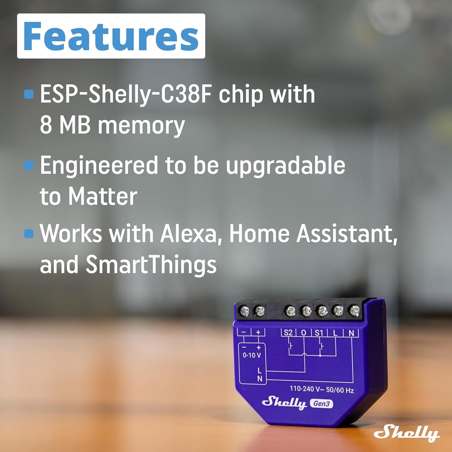 Shelly Dimmer 0/1-10 V PM Gen3, WLAN, Bluetooth Smart Dimmer,Controller con Misurazione Corrente,Controllo della luce,App iOS Android,Nessun hub Richiesto,Compatibile con Alexa e Google Home, Blu
