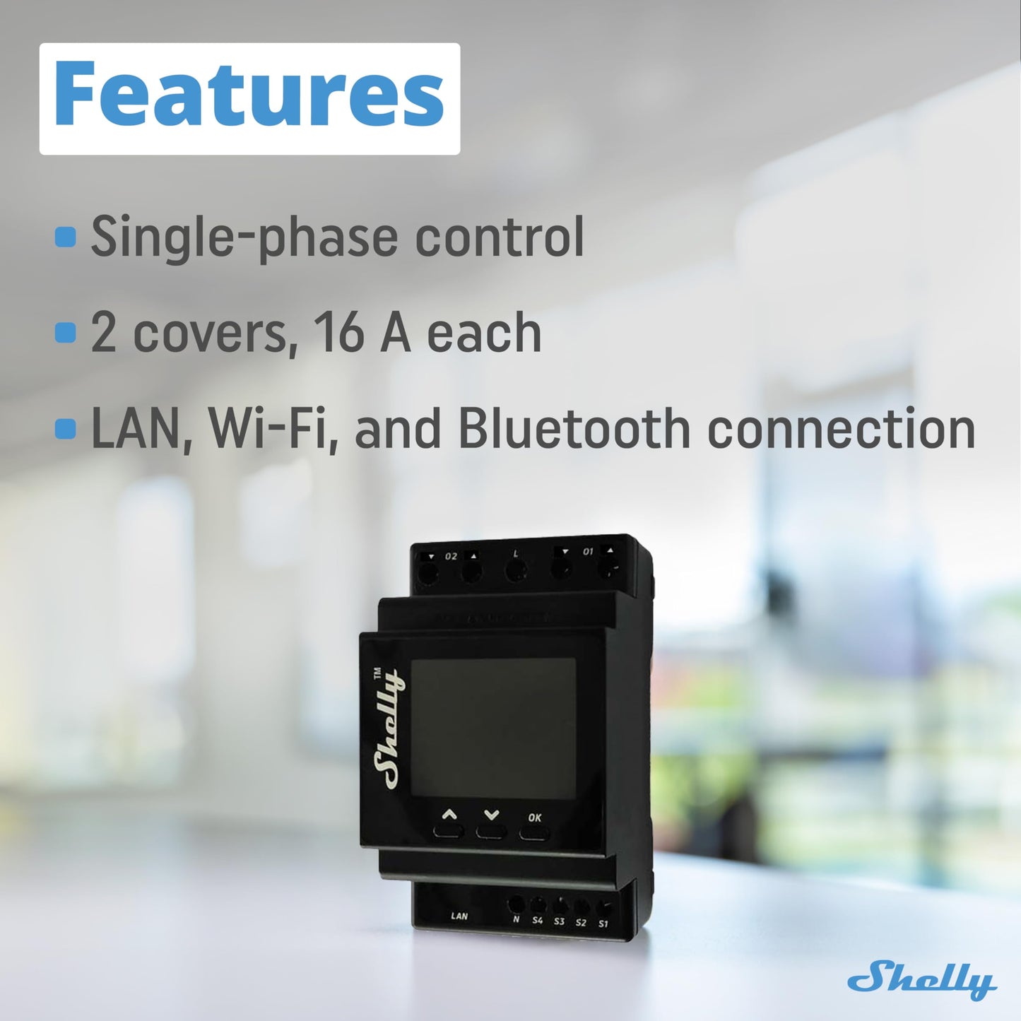Shelly Pro 1PM - Relè Interrutore Intelligente su guida DIN con Misuratore di Consumo Elettrico, Lan Wi-Fi, Bluetooth, 1 canale - 16A, Controllo remoto App iOS Android, Alexa e Google Home