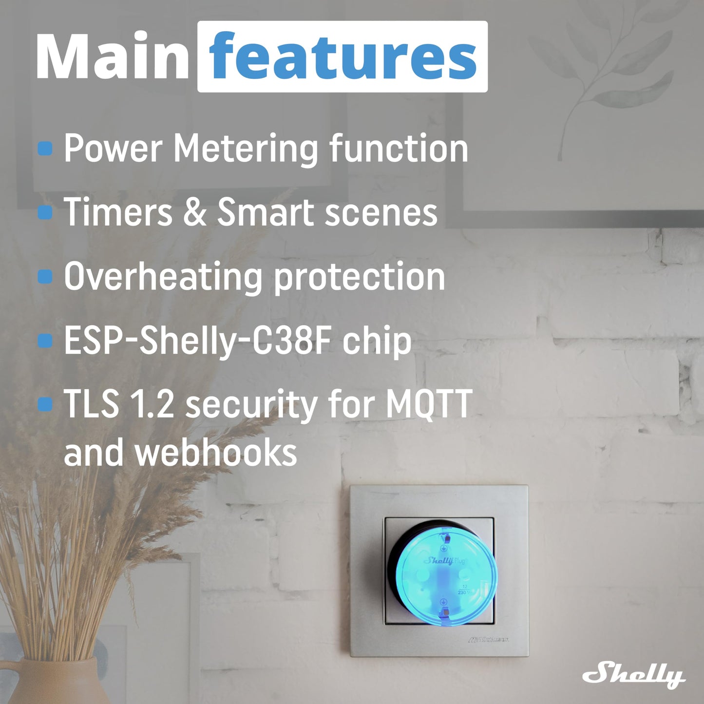Shelly AZ Plug Bianco, Presa Intelligente Wi-Fi & Bluetooth, Misurazione Consumi, 12A, 2500W, Configurazione Facile (FFS), Compatibile con Alexa, Senza Hub, Controllo da Remoto, Programmi Smart