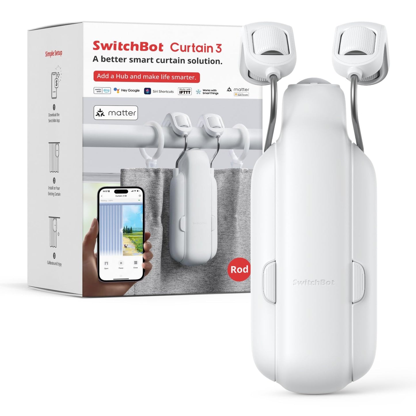 SwitchBot Apri Tende Intelligente - Telecomando Bluetooth con App/Timer, Aggiornamento delle Prestazioni, Aggiungi SwitchBot Hub per farlo funzionare con Alexa, Google Home, HomeKit(Curtain 3, U Rail)