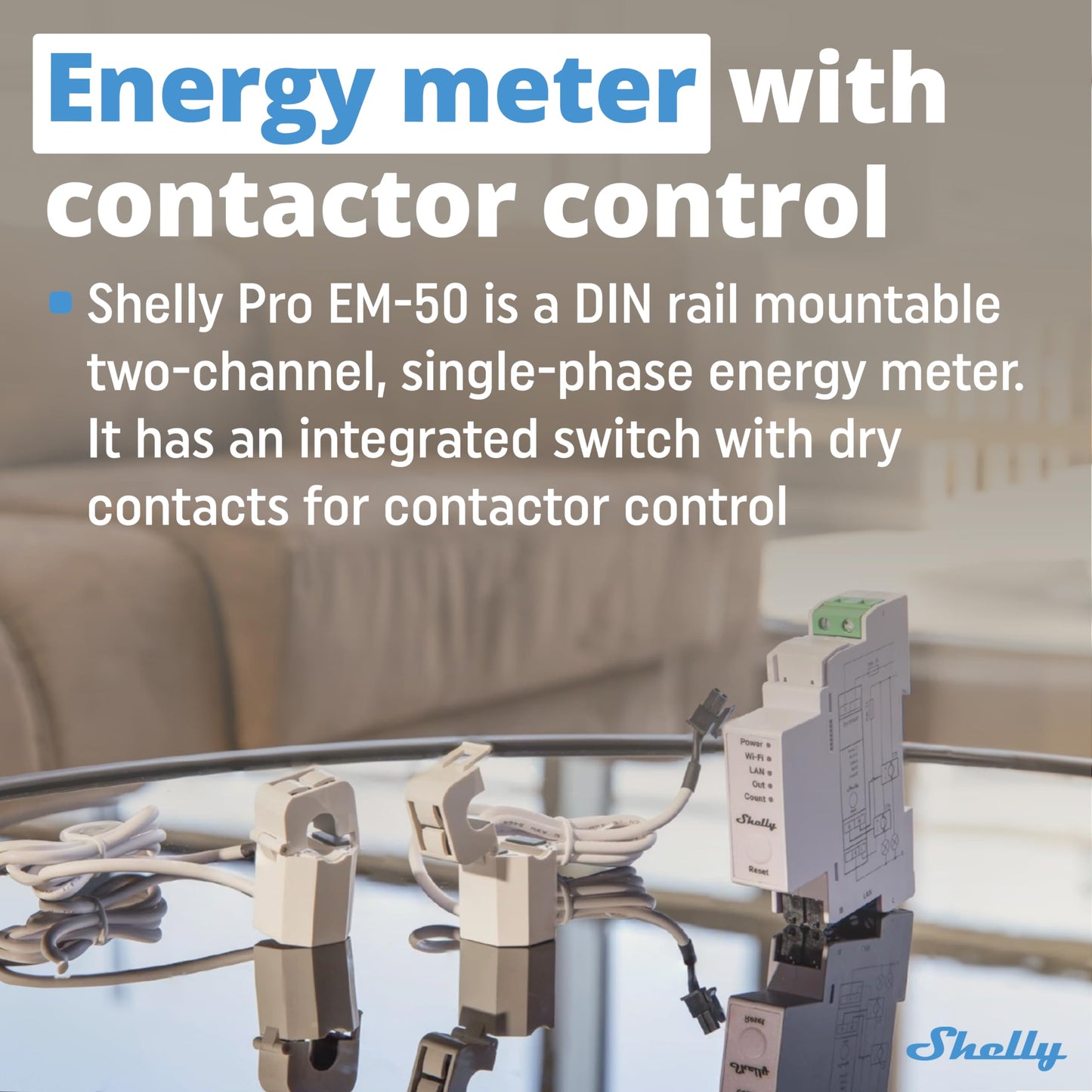 Shelly Pro EM 50A, Contatore di energia Wi-Fi e Bluetooth con comando a Contattori Con Misurazione Dei Consumi, Domotica, Compatibile Con Alexa e Google Home, Nessun Hub Richiest
