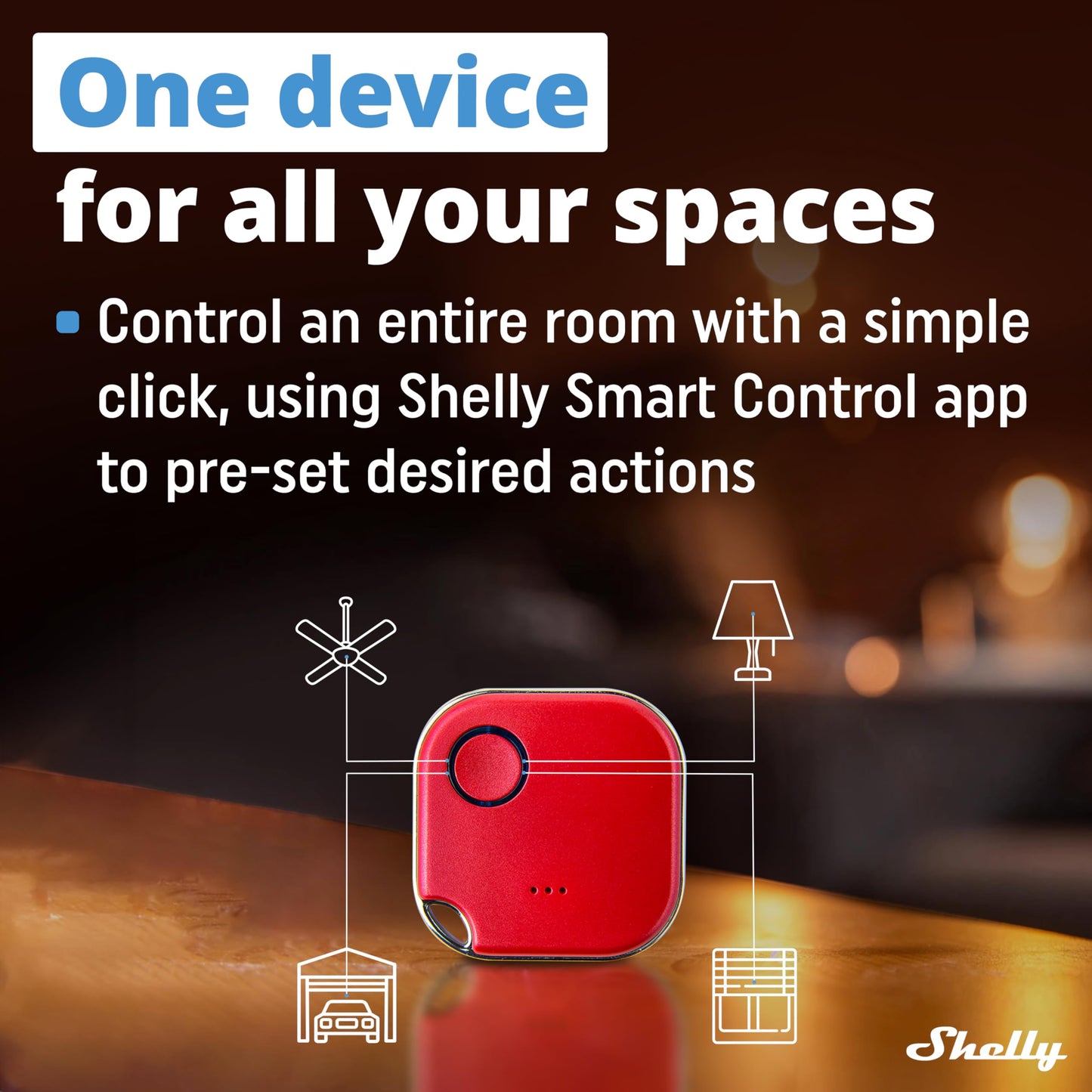 Shelly Blu Button 1 Bianco, pulsante smart, Bluetooth, Attivazione di azioni e Scene, Chiudi/Apri o spegnere/Accendere dispositivi Diversi, tre modalità di clic, durata batteria 2 anni