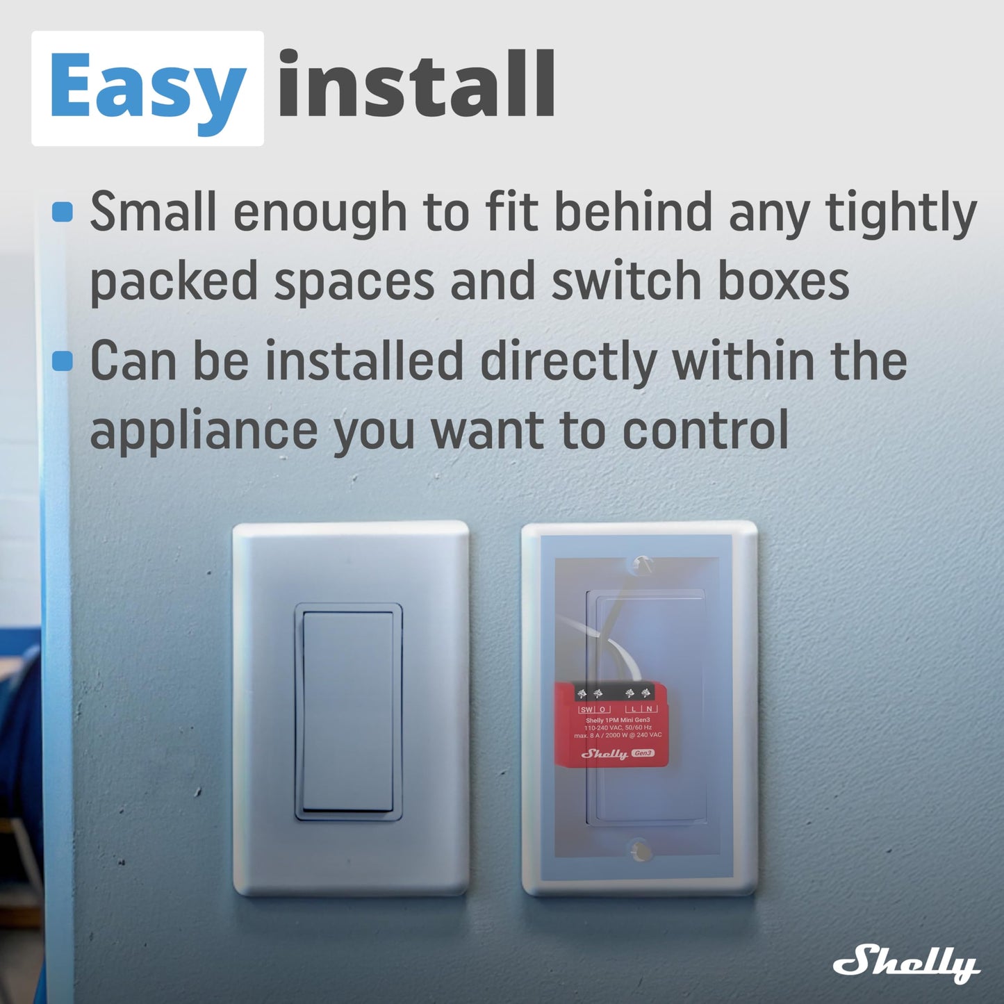 Shelly 1 Mini Gen3, Relè Intelligente WiFi e Bluetooth, 1 Canale, 8A, Domotica, Contatti Puliti, Controllo Remoto Luci, Dimensioni Compatte, Alexa e Google Home, iOS e Android, Nessun Hub Necessario
