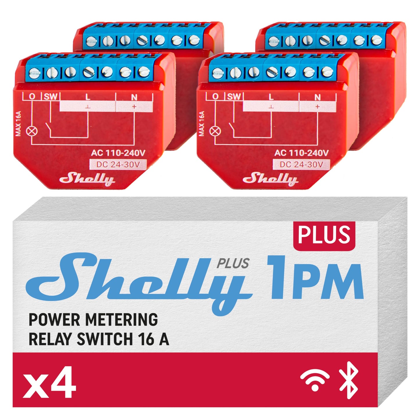 Shelly Plus 1PM, Interruttore a Relè Wi-Fi e Bluetooth con Misuratore di Potenza, Domotica, Alexa e Google Home, iOS e Android, Non è Necessario un Hub, Controllo Remoto delle Luci