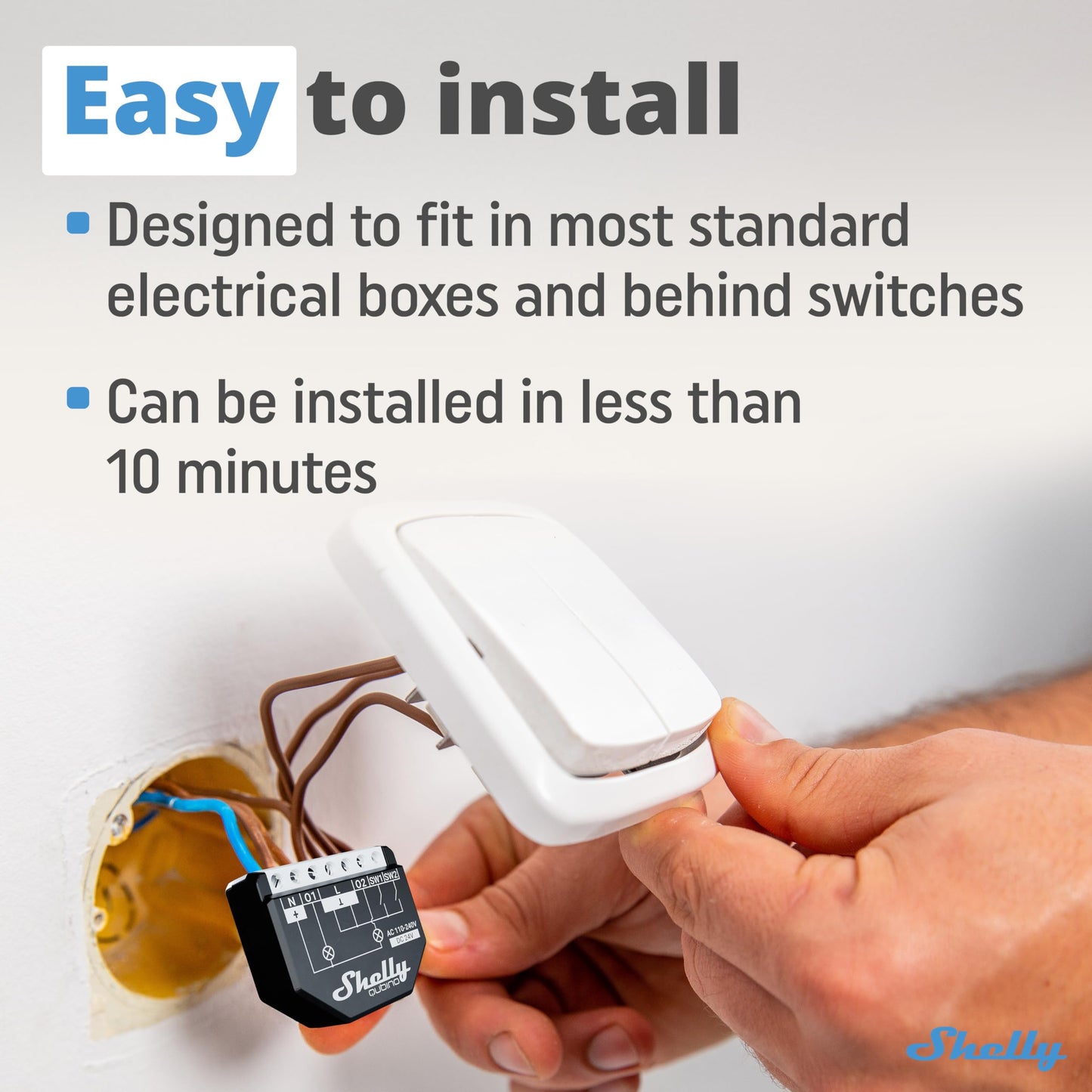 Shelly Wave 1, Interruttore Smart Relay Z-Wave con Contatti Puliti, 16A, Controllo Remoto per Luci e Porta del Garage, Basso Consumo Energetico, Ripetitore di Rete, Alta Affidabilità, SmartStart