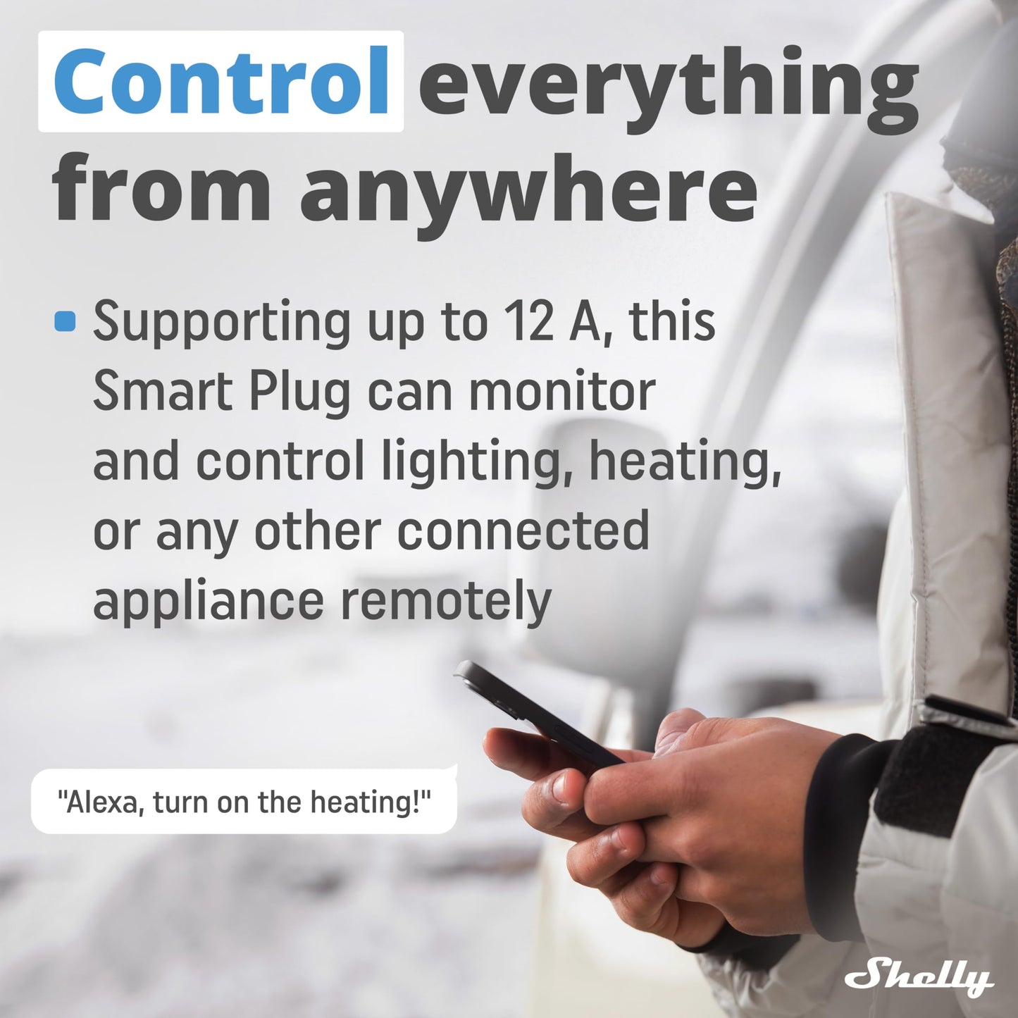 Shelly AZ Plug Bianco, Presa Intelligente Wi-Fi & Bluetooth, Misurazione Consumi, 12A, 2500W, Configurazione Facile (FFS), Compatibile con Alexa, Senza Hub, Controllo da Remoto, Programmi Smart