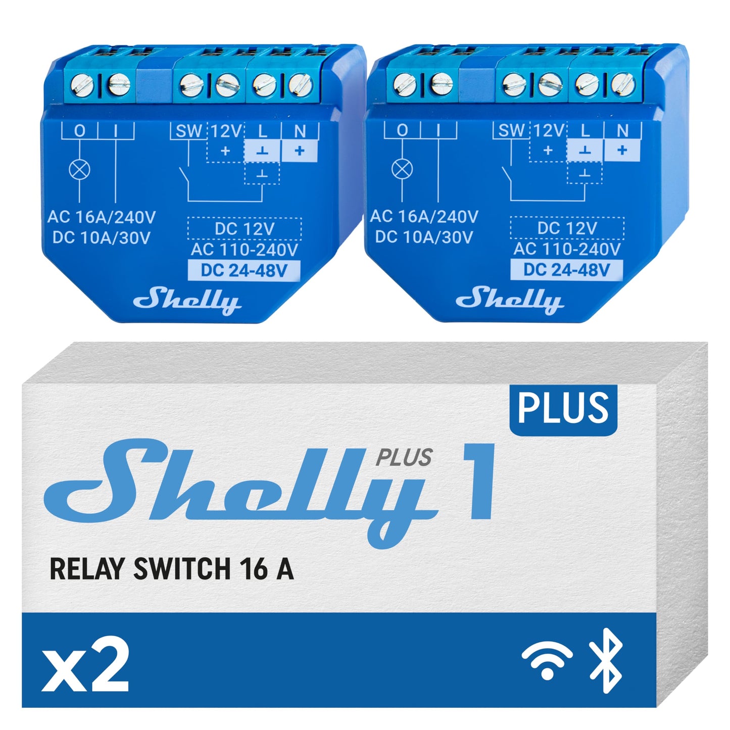 Shelly Plus 1, Relè interruttore intelligente, Wi-Fi & Bluetooth, Contatti a potenziale zero, Compatibile Con Alexa & Google Home, App iOS Android, Nessun Hub Richiesto