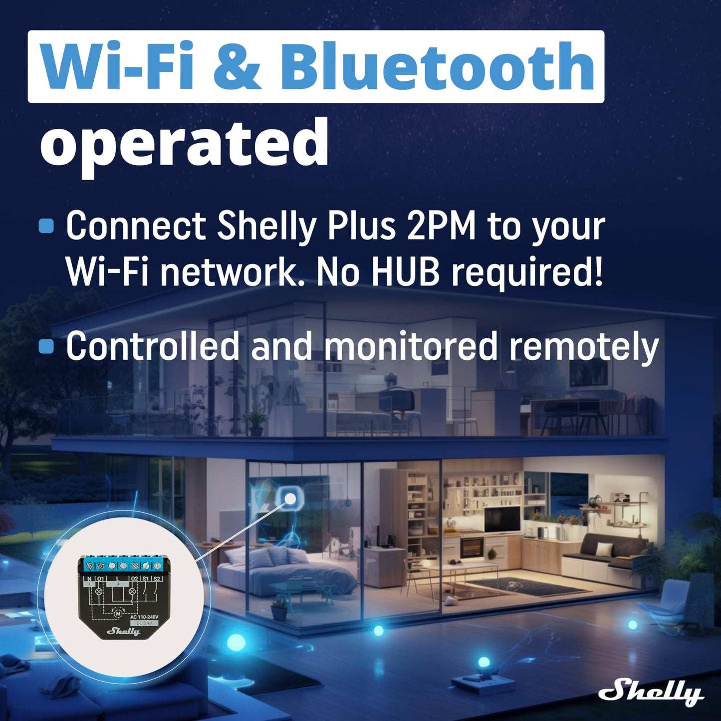 Shelly Plus 2PM, Interruttore Intelligente Relé WiFi & Bluetooth, 2 Prese Elettriche - 16A, Monitora i Consumi, Tende/Persiane/Tapparelle, Domotica, Nessun Hub, Alexa/Google Home, iOS Android, 2 Pezzi