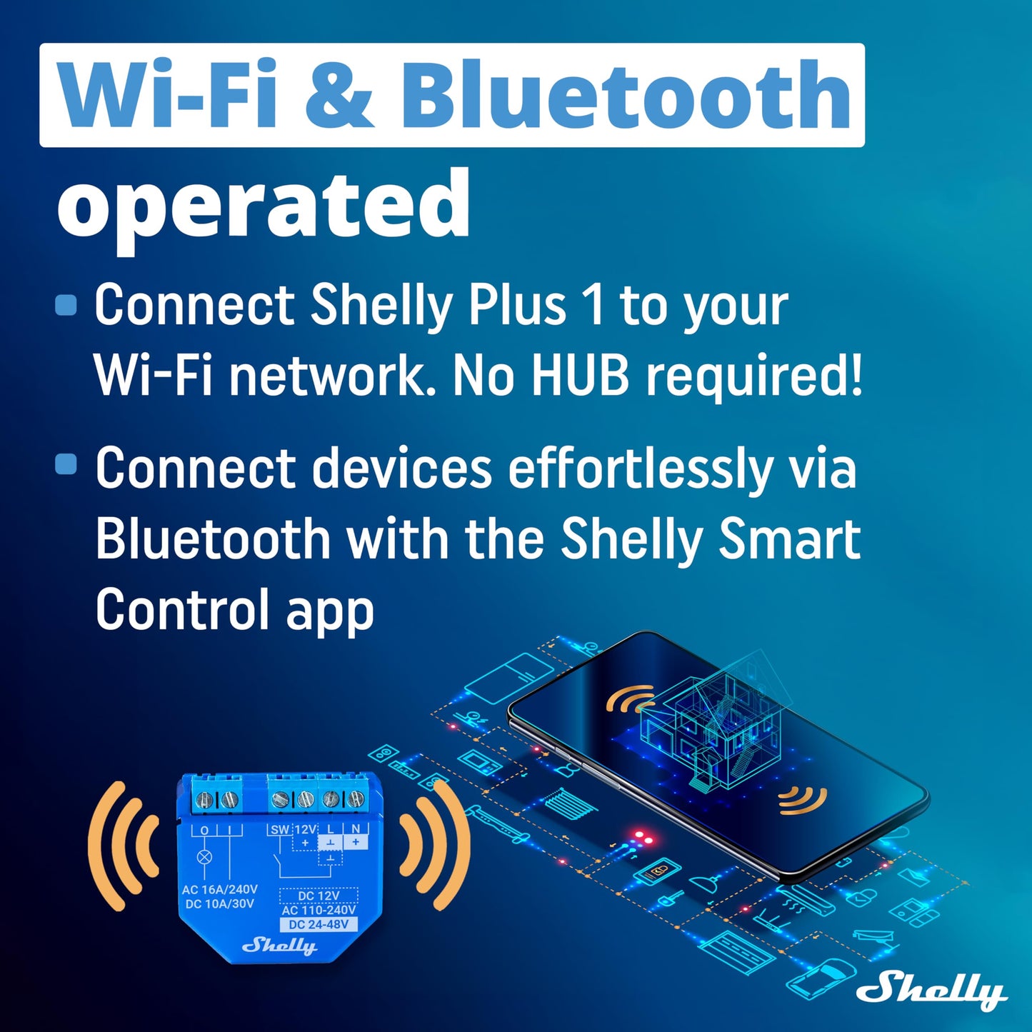 Shelly Plus 1, Relè interruttore intelligente, Wi-Fi & Bluetooth, Contatti a potenziale zero, Compatibile Con Alexa & Google Home, App iOS Android, Nessun Hub Richiesto