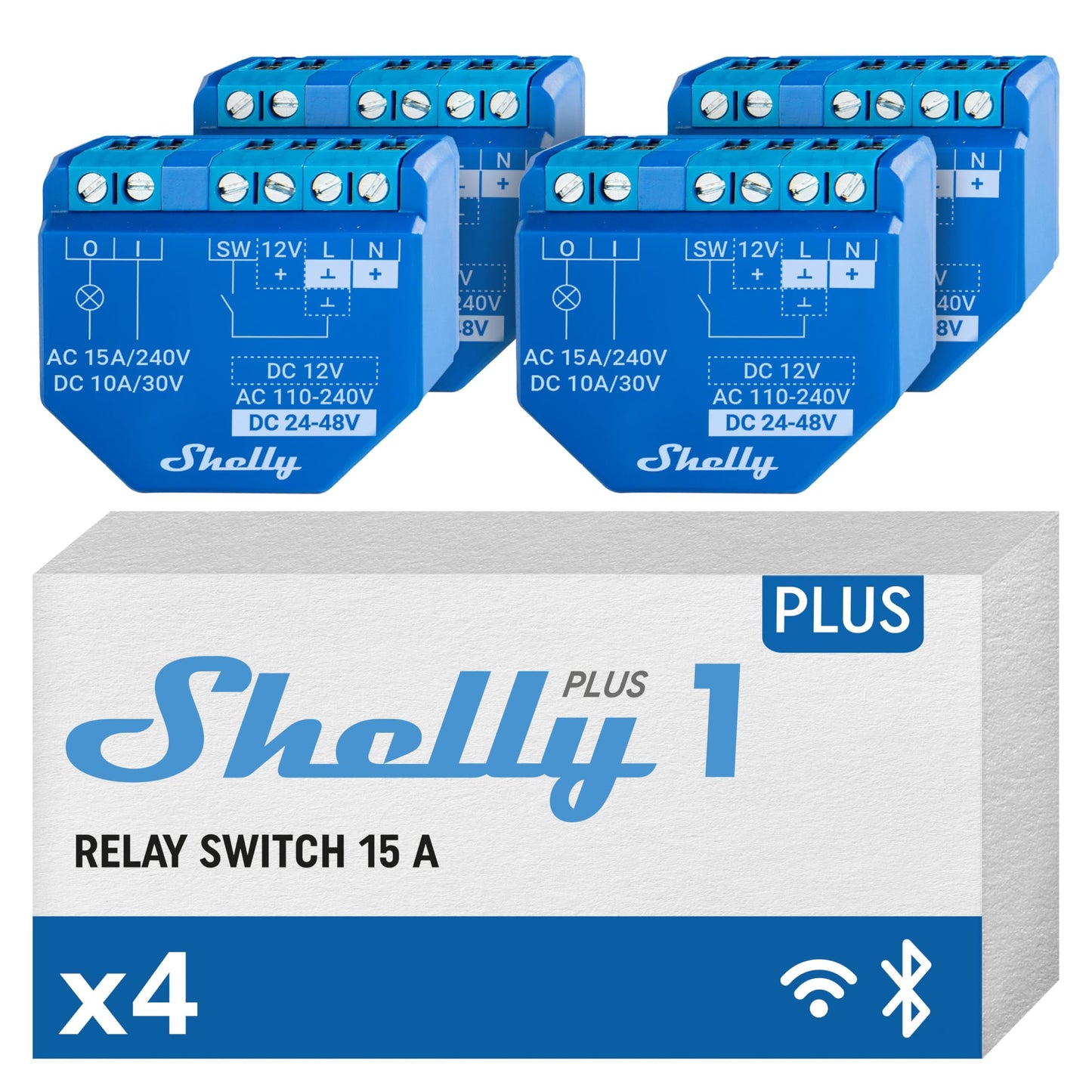 Shelly Plus 1, Relè interruttore intelligente, Wi-Fi & Bluetooth, Contatti a potenziale zero, Compatibile Con Alexa & Google Home, App iOS Android, Nessun Hub Richiesto