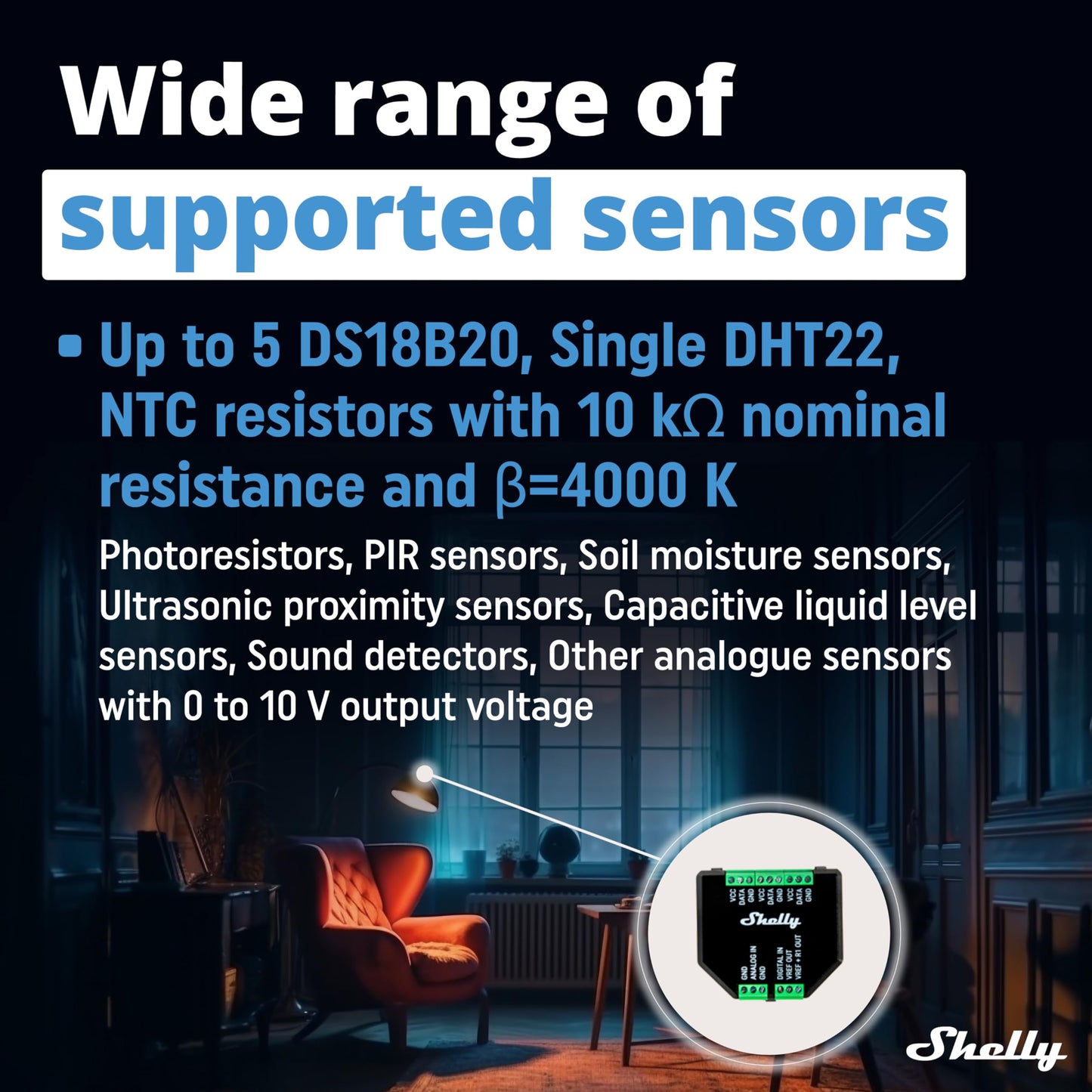 Shelly Plus Add-On | Wi-Fi e Bluetooth Add-On per dispositivi Shelly Plus | Interfaccia per sensori di temperatura e umidità | Domotica | Alexa e Google Home | iOS Android| Non è richiesto alcun hub
