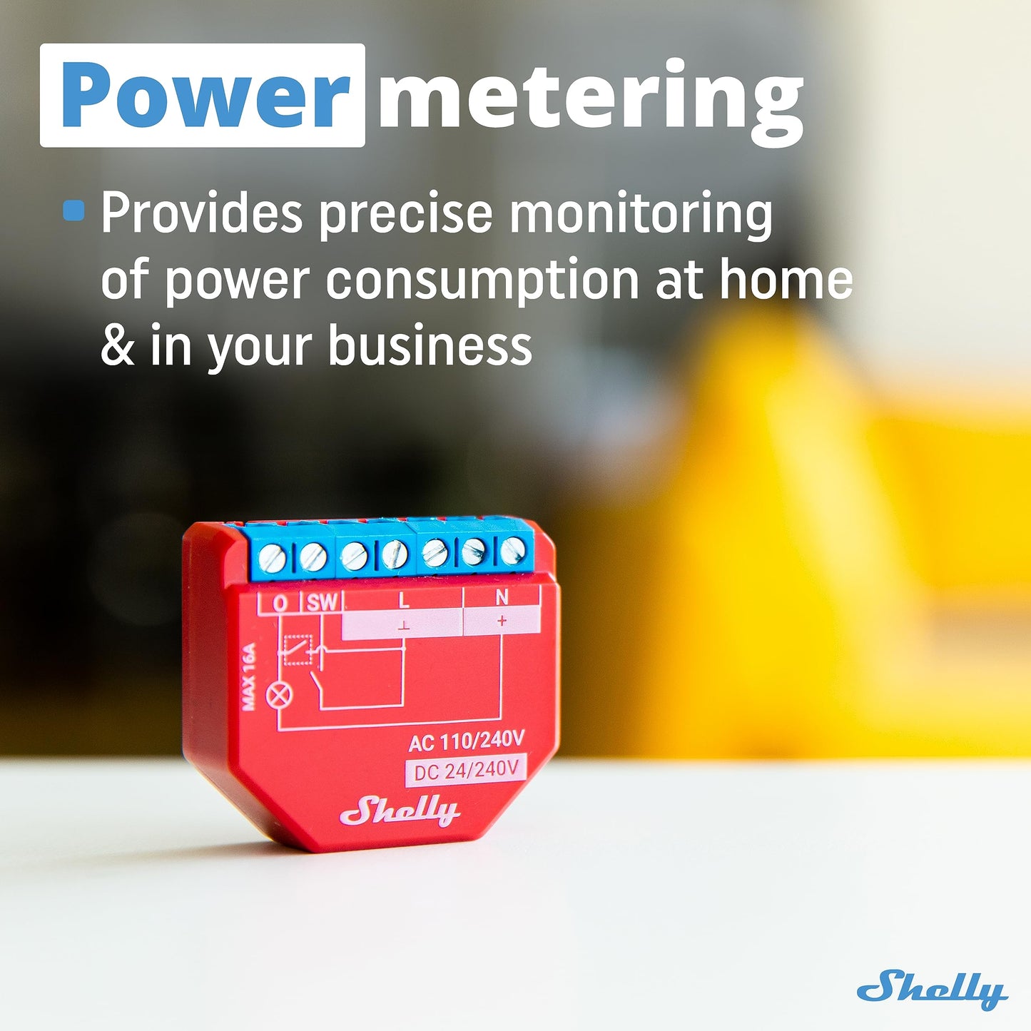Shelly Plus 1PM, Interruttore a Relè Wi-Fi e Bluetooth con Misuratore di Potenza, Domotica, Alexa e Google Home, iOS e Android, Non è Necessario un Hub, Controllo Remoto delle Luci