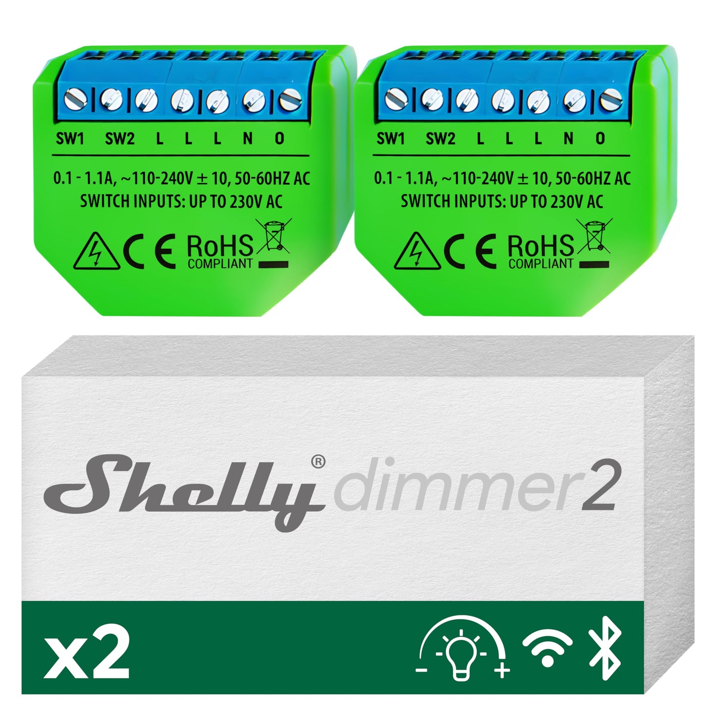 Shelly Dimmer 2, Interruttore Varialuce Senza Fili, Wi-Fi, Nessun Hub o Neutro richiesto, Domotica, Compatibile con Alexa e Google Home, App iOS Android