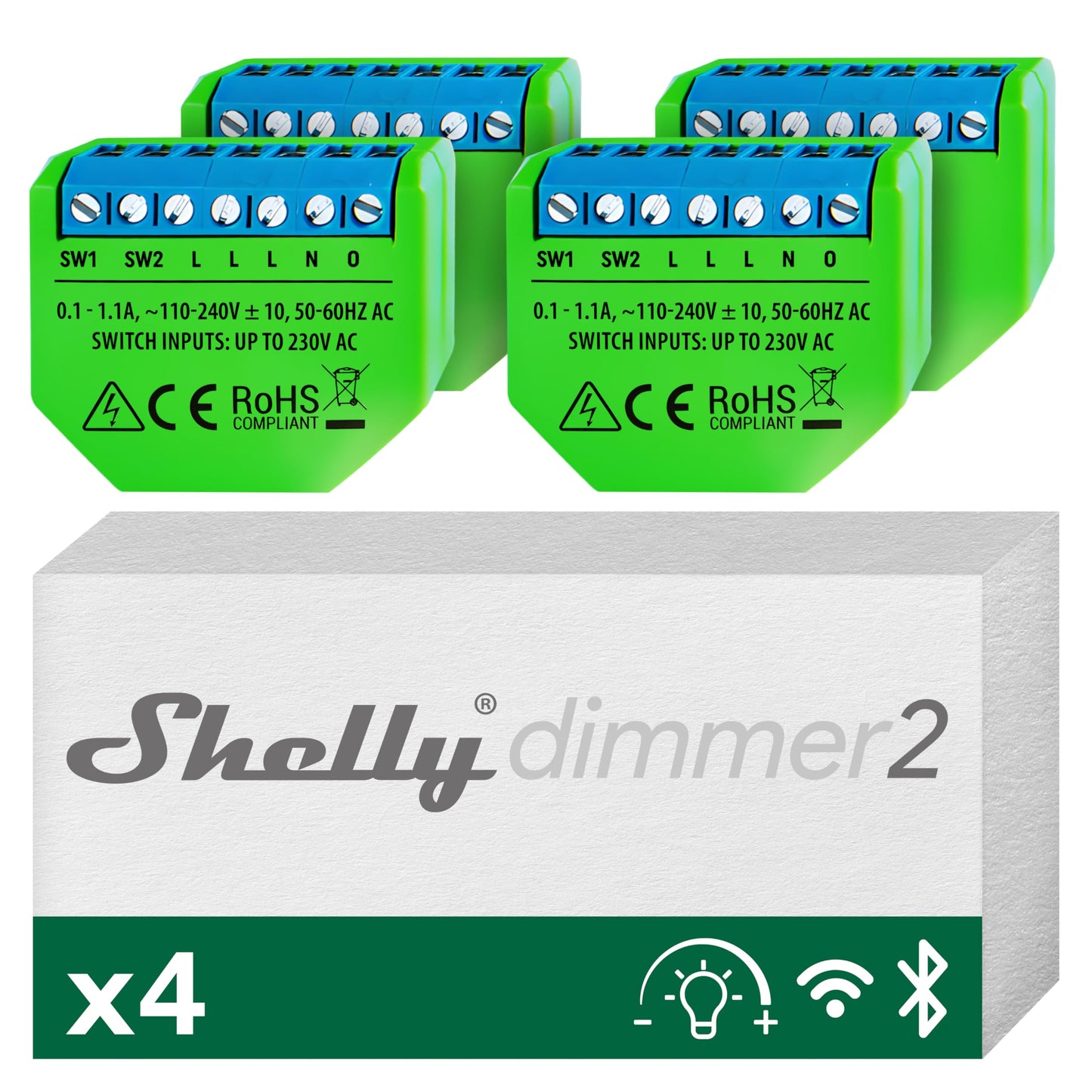 Shelly Dimmer 2, Interruttore Varialuce Senza Fili, Wi-Fi, Nessun Hub o Neutro richiesto, Domotica, Compatibile con Alexa e Google Home, App iOS Android