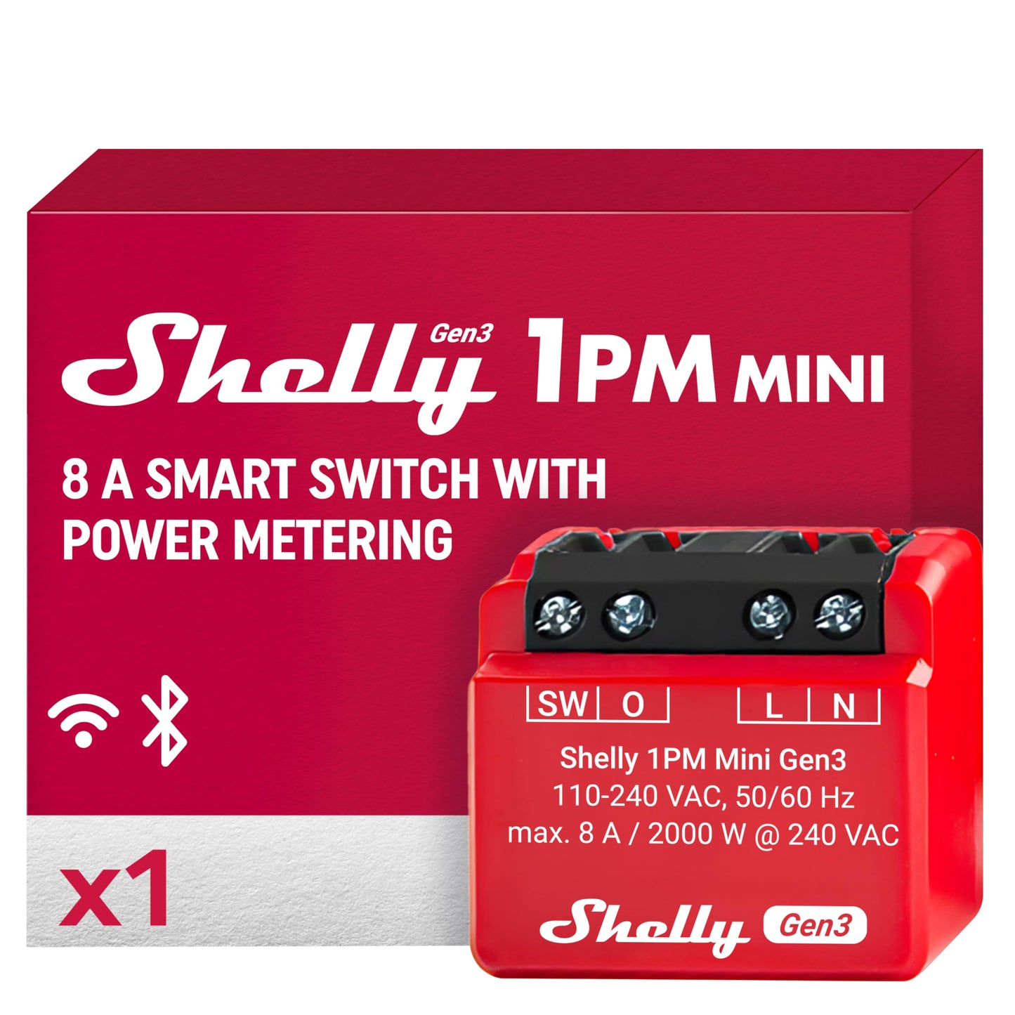 Shelly 1 Mini Gen3, Relè Intelligente WiFi e Bluetooth, 1 Canale, 8A, Domotica, Contatti Puliti, Controllo Remoto Luci, Dimensioni Compatte, Alexa e Google Home, iOS e Android, Nessun Hub Necessario