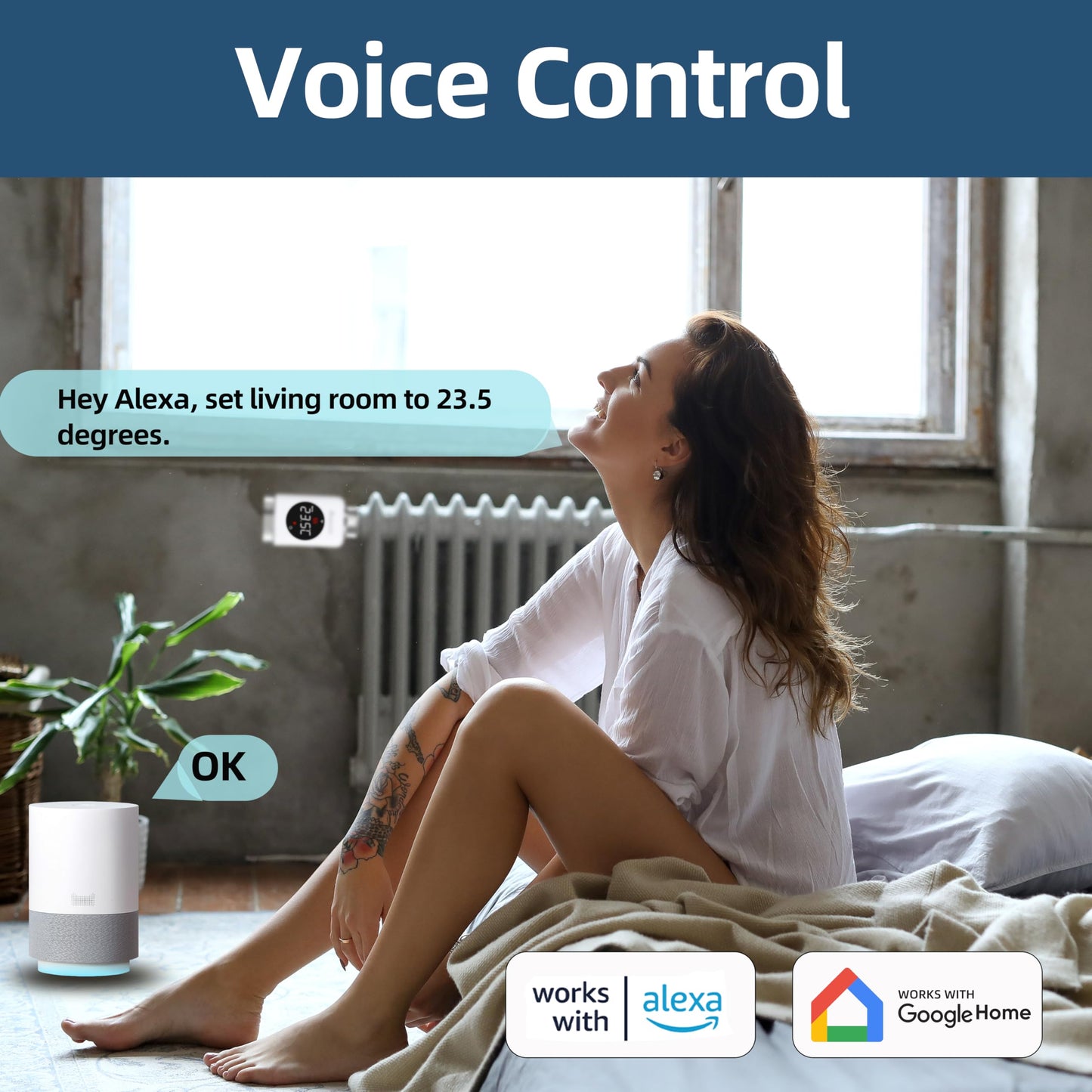SALCAR Valvola Termostatica Intelligente WIFI Termostato TRV801W Testa Termostatica Compatibili con Amazon Alexa & Google Assistant Programmabili Tuya Smart Termostato, Nessun Gateway Richiesto