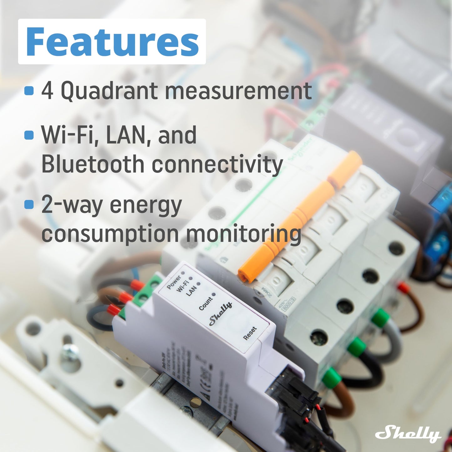Shelly Pro EM 50A, Contatore di energia Wi-Fi e Bluetooth con comando a Contattori Con Misurazione Dei Consumi, Domotica, Compatibile Con Alexa e Google Home, Nessun Hub Richiest