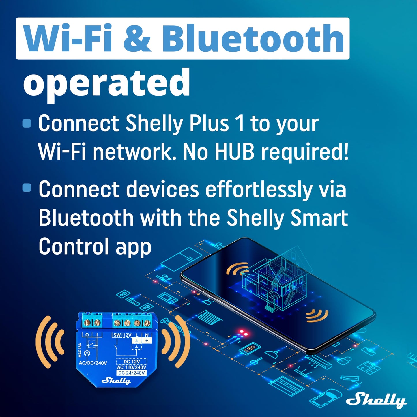 Shelly Plus 1, Relè interruttore intelligente, Wi-Fi & Bluetooth, Contatti a potenziale zero, Compatibile Con Alexa & Google Home, App iOS Android, Nessun Hub Richiesto